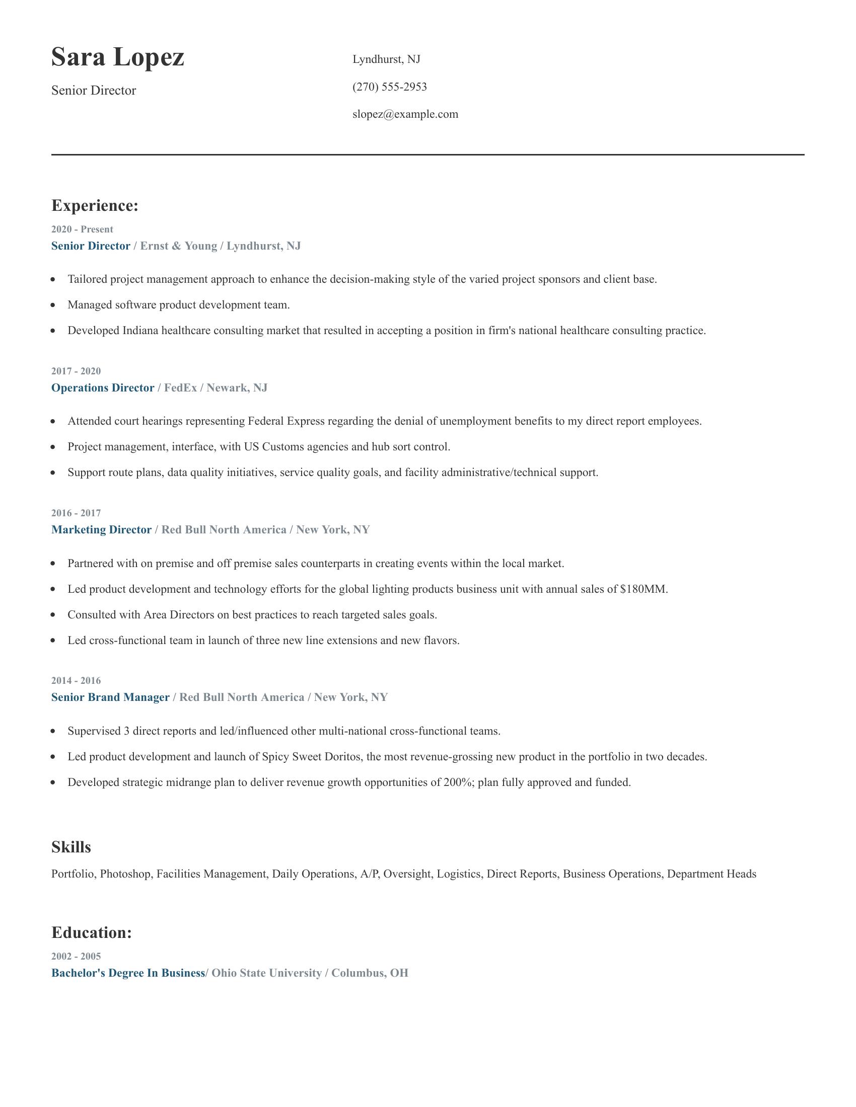 Senior Director resume example