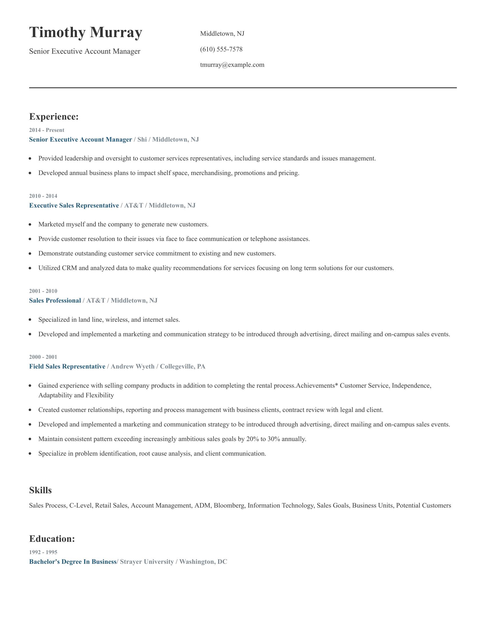 Senior Executive Account Manager resume example