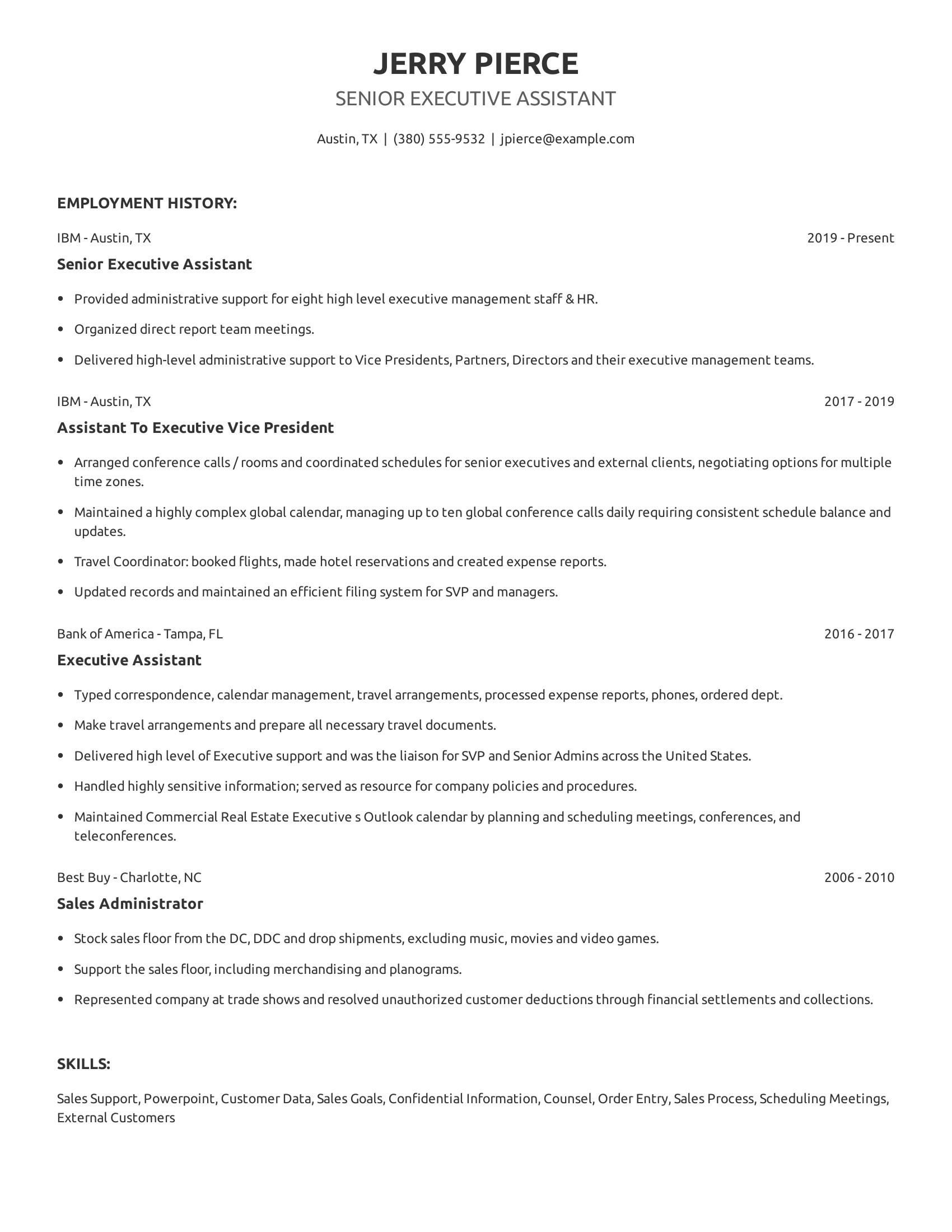 Senior Executive Assistant resume example