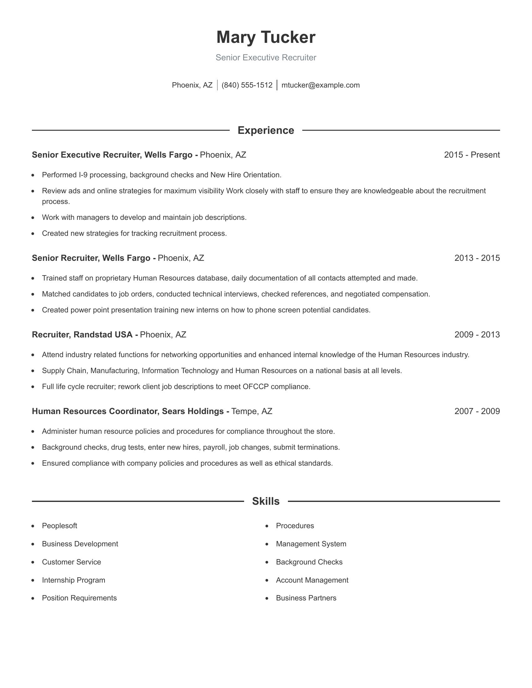 Senior Executive Recruiter resume example