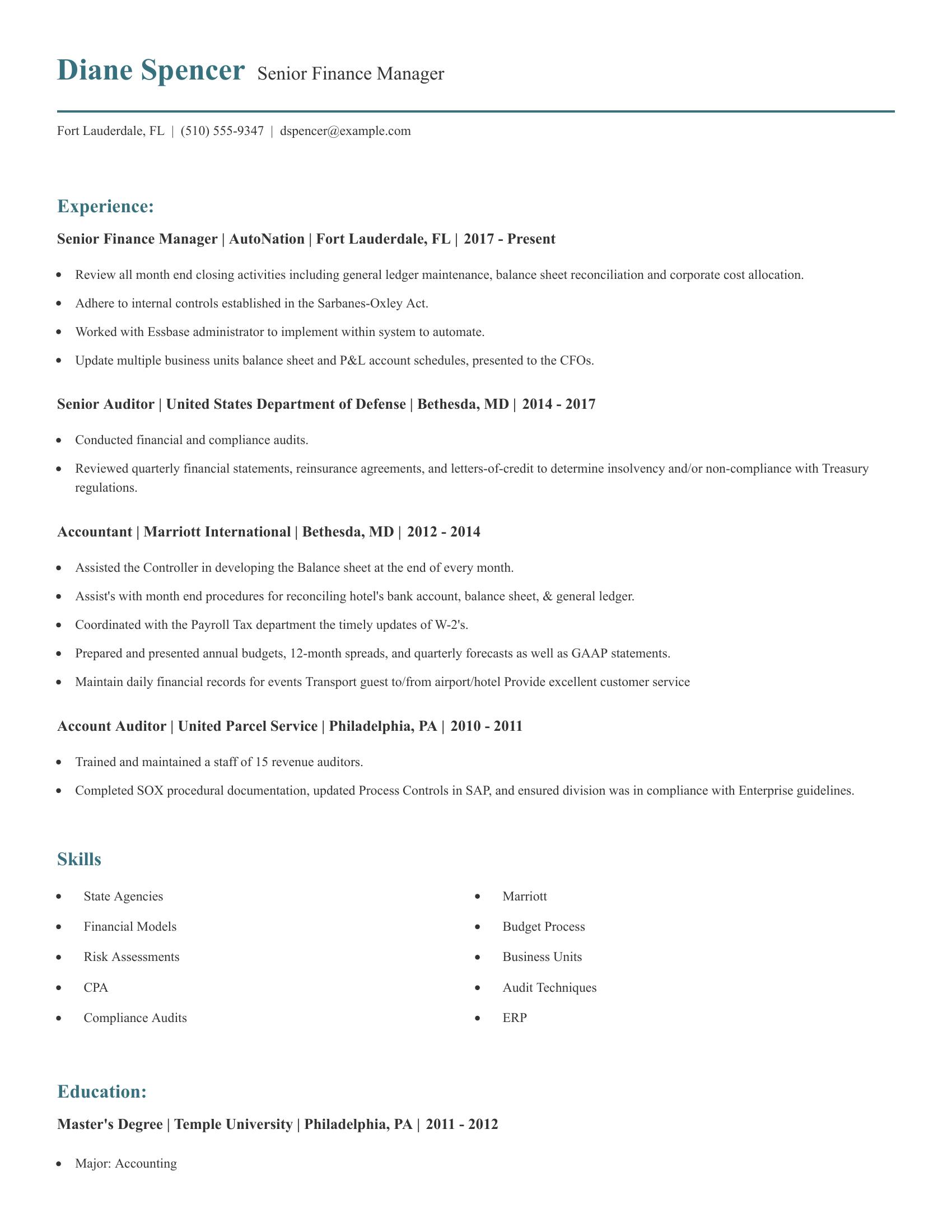 Senior Finance Manager resume example