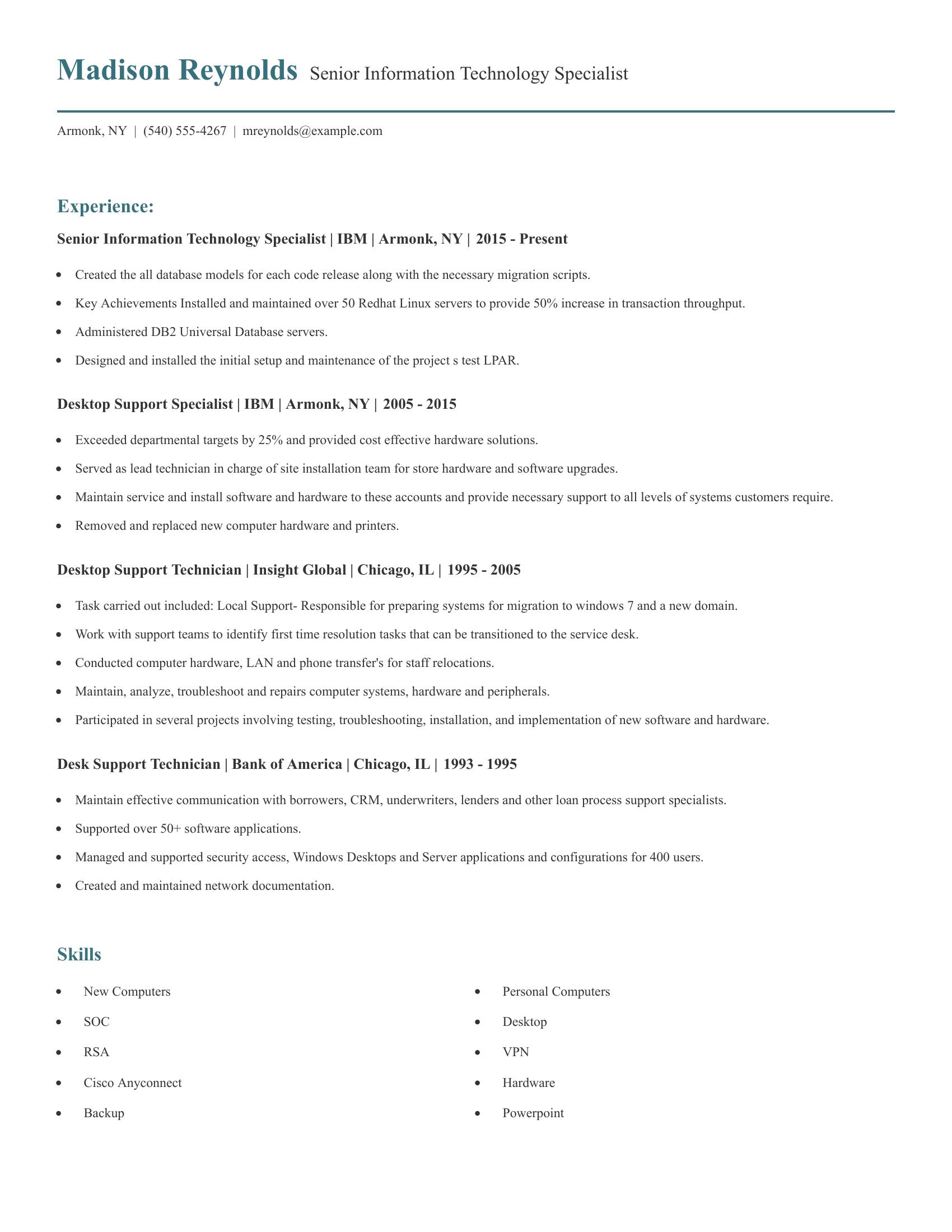 Senior Information Technology Specialist resume example