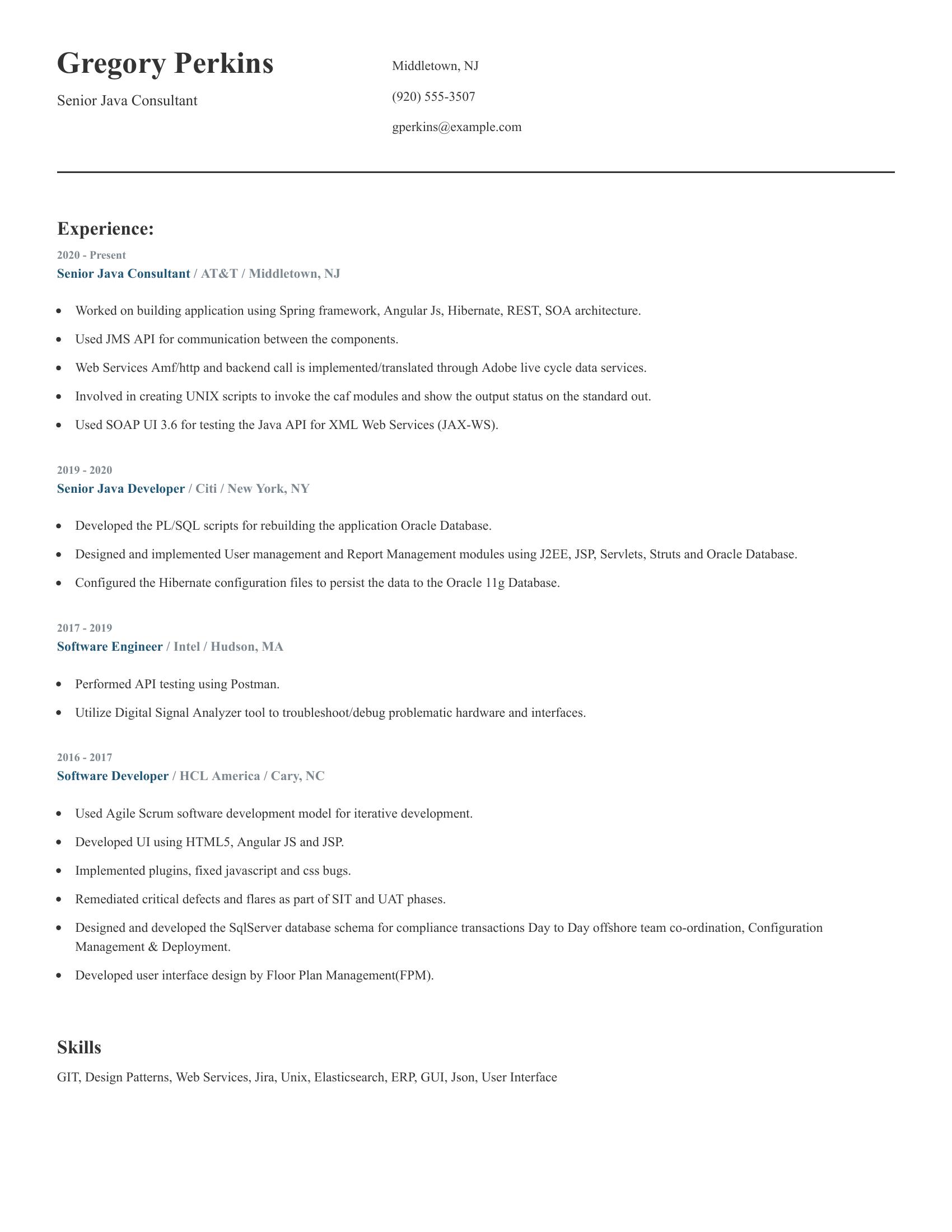 Senior Java Consultant resume example