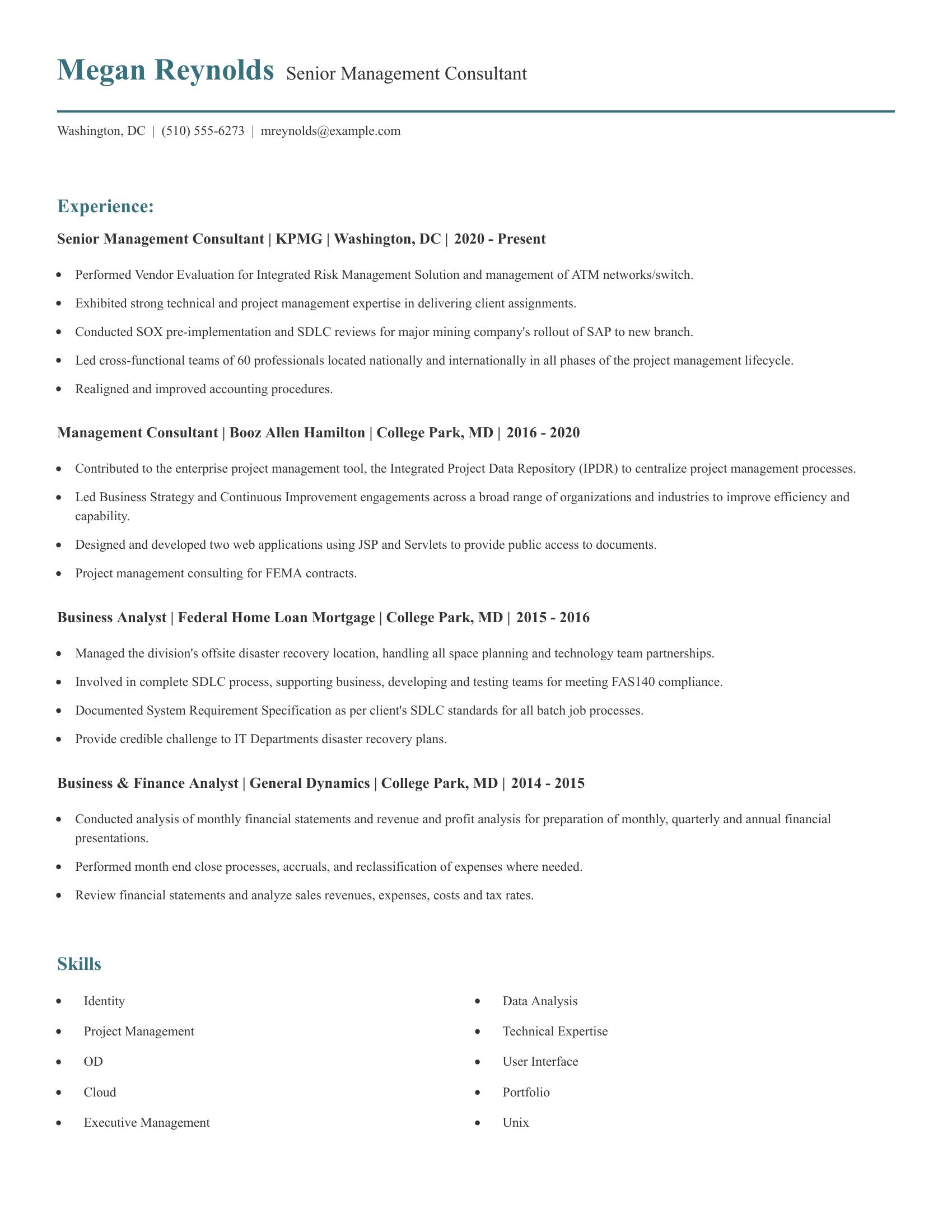 Senior Management Consultant resume example