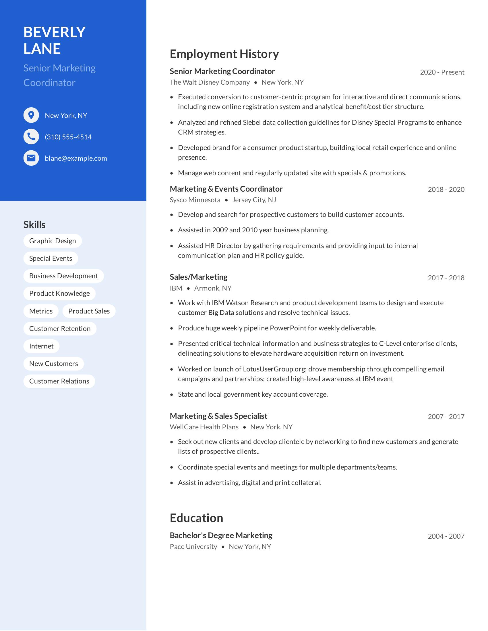 Senior Marketing Coordinator resume example