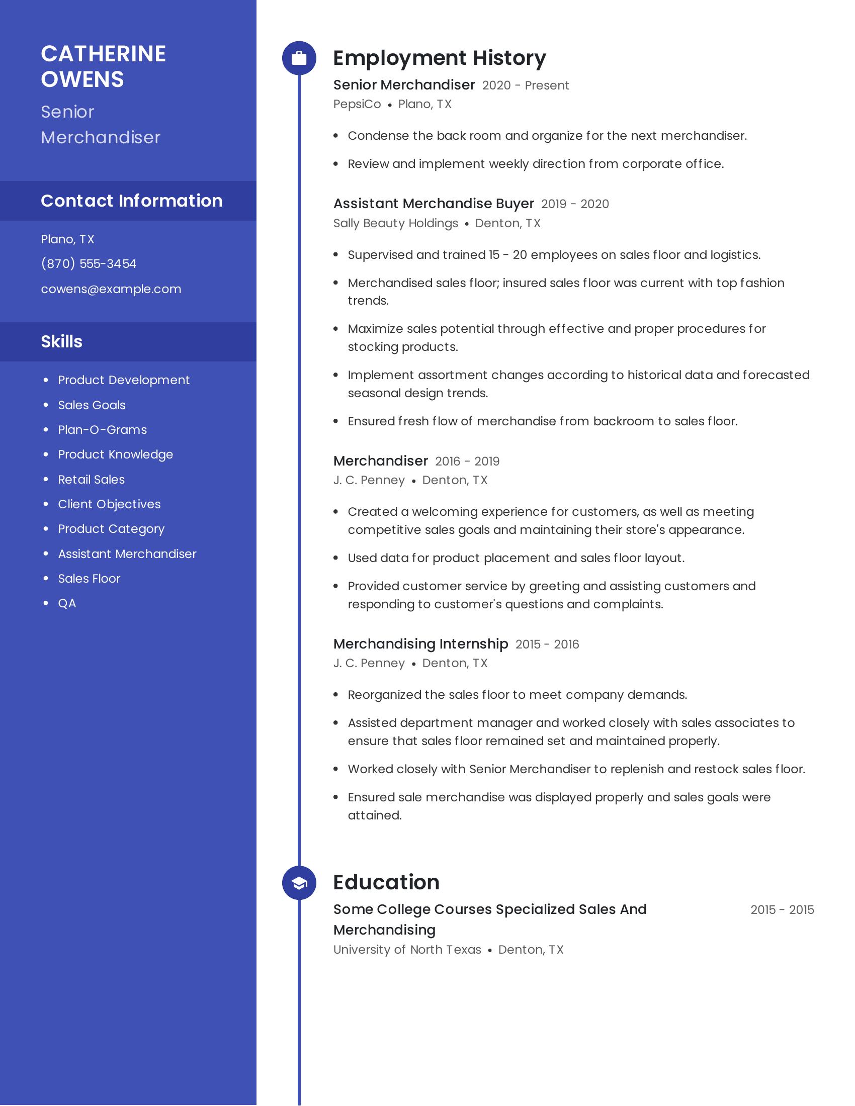 Senior Merchandiser resume example