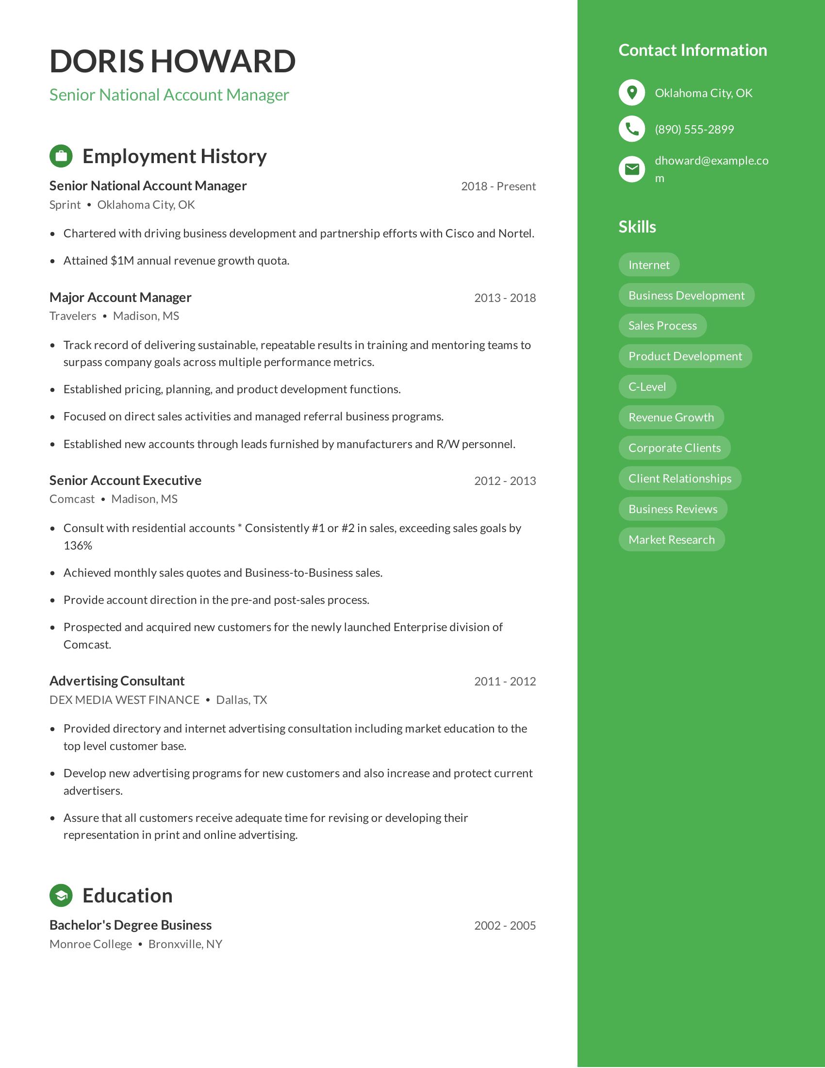 Senior National Account Manager resume example