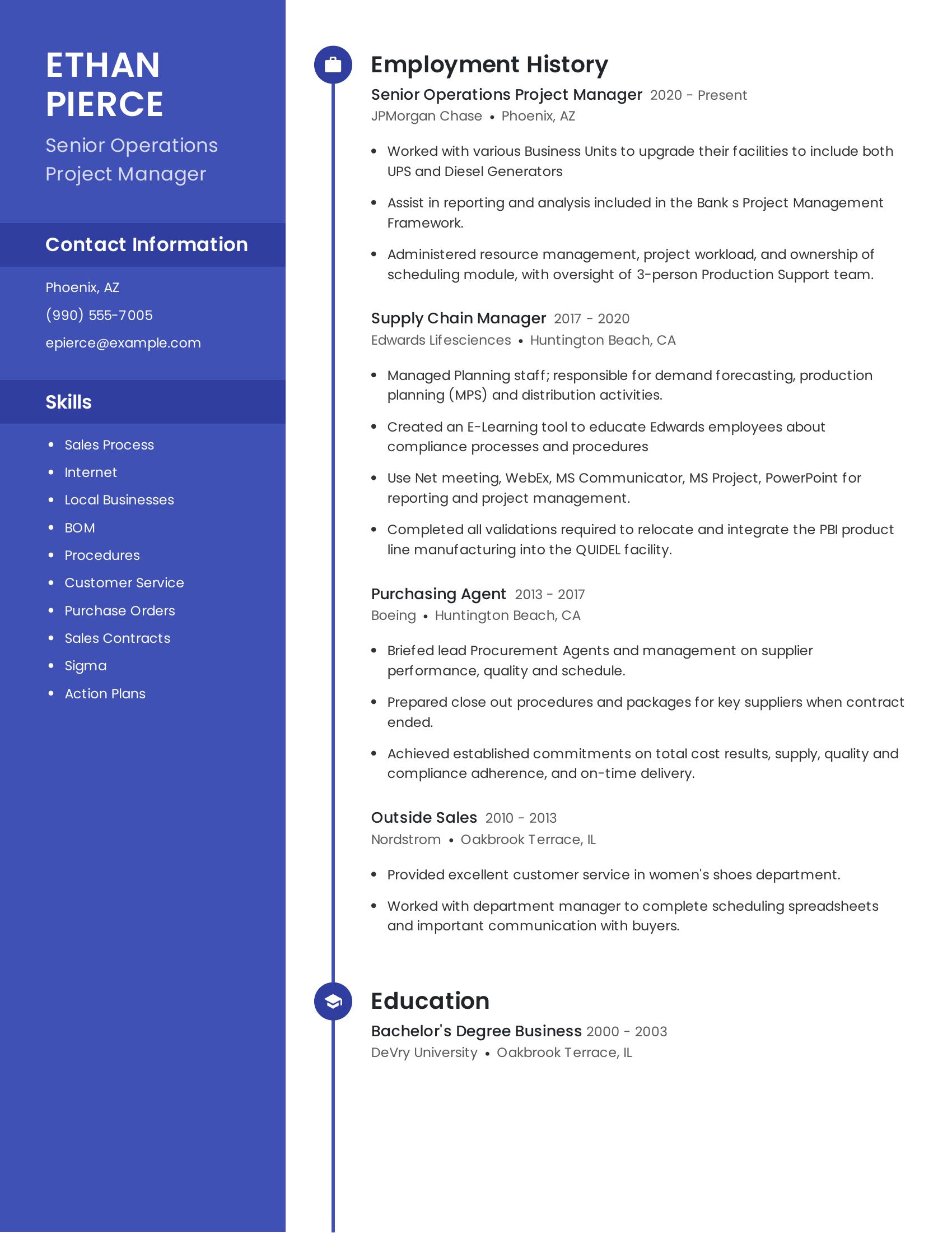 Senior Operations Project Manager resume example