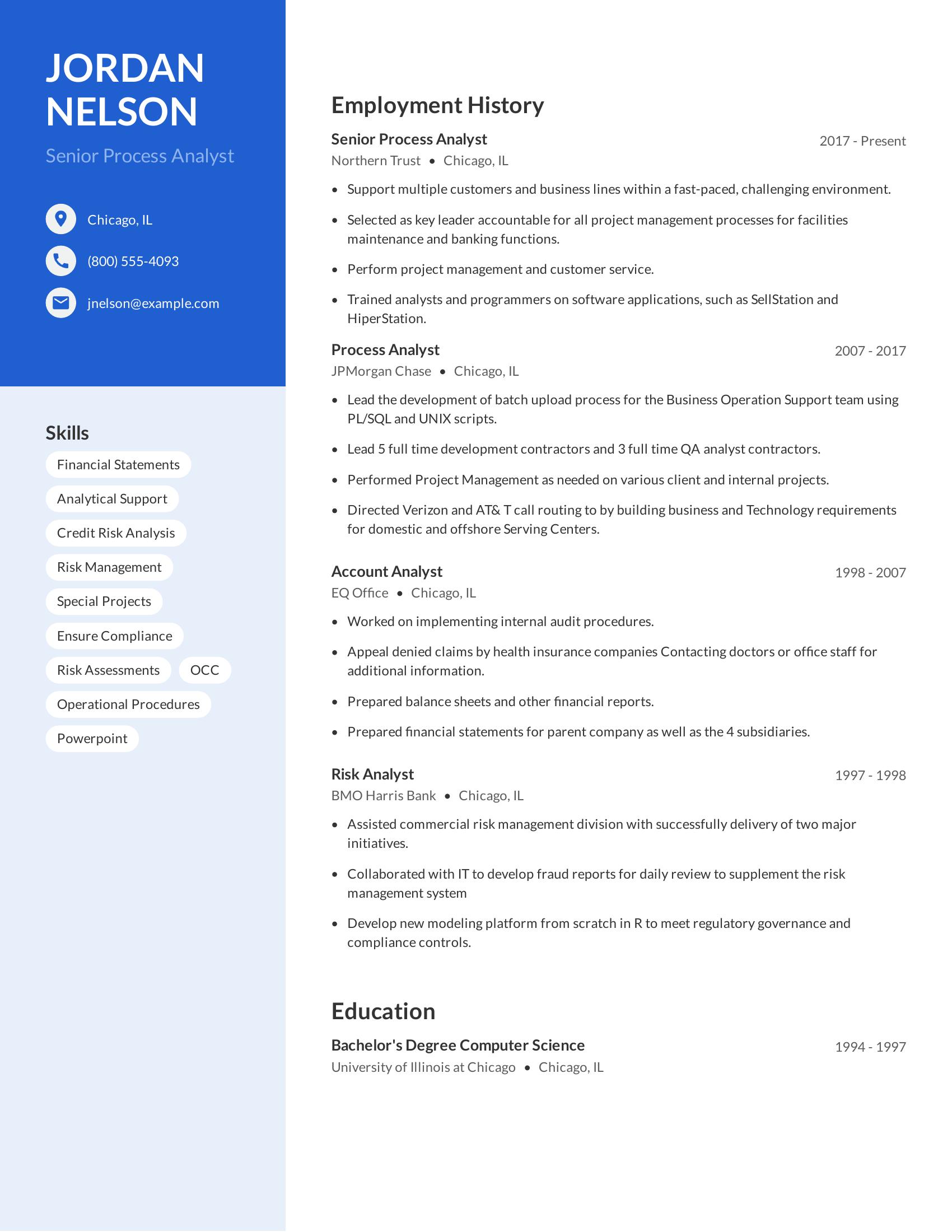 Senior Process Analyst resume example