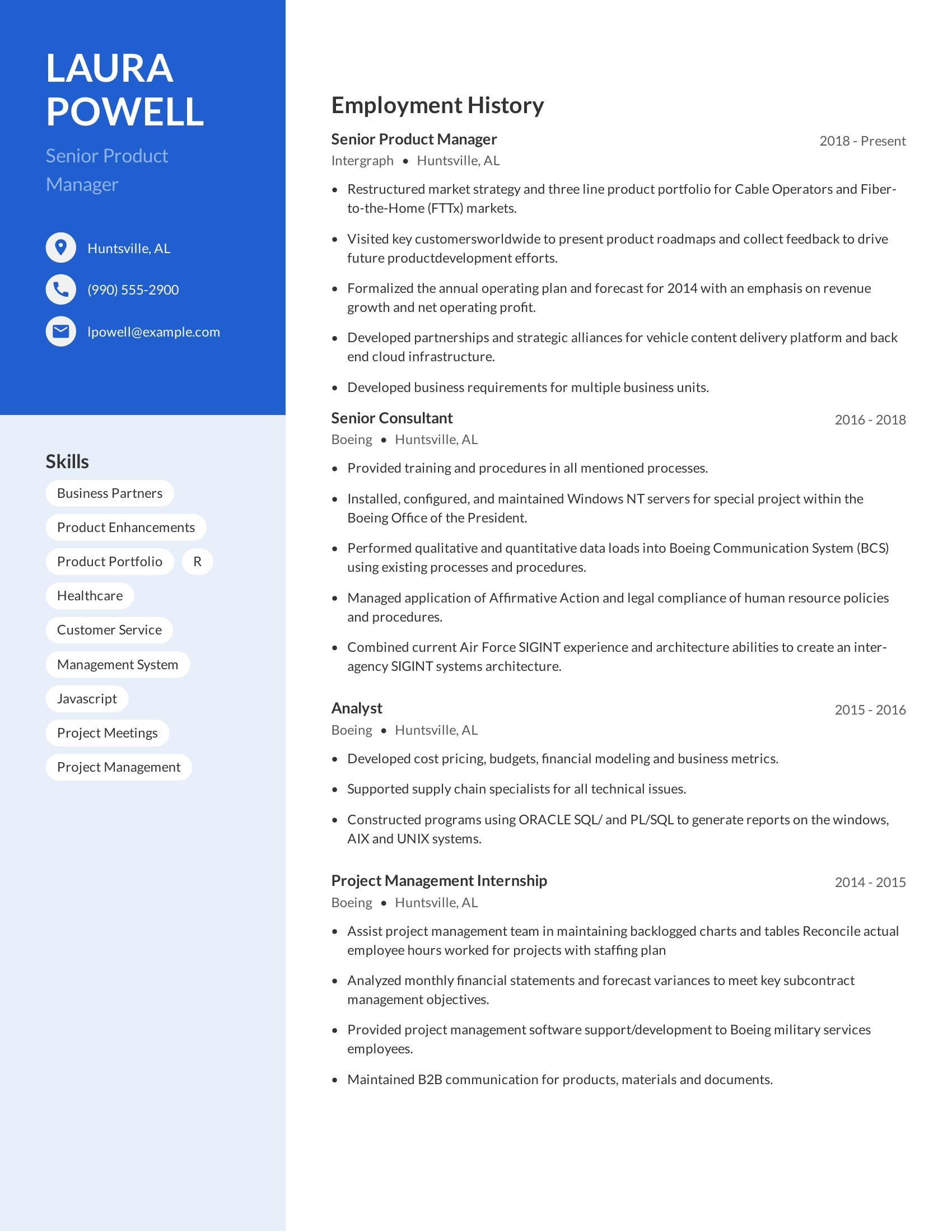 Senior Product Manager resume example