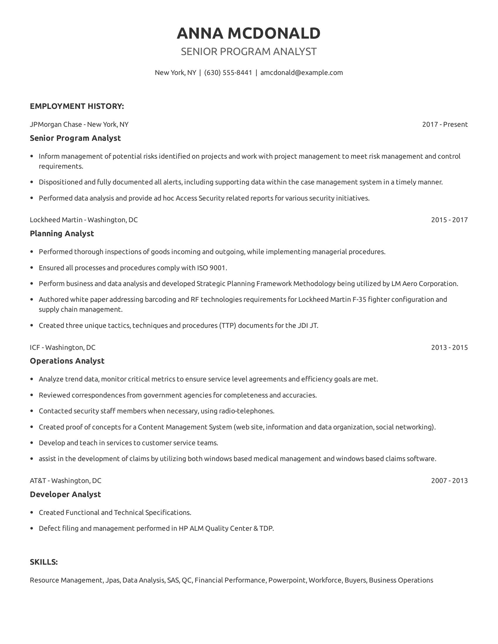 Senior Program Analyst resume example