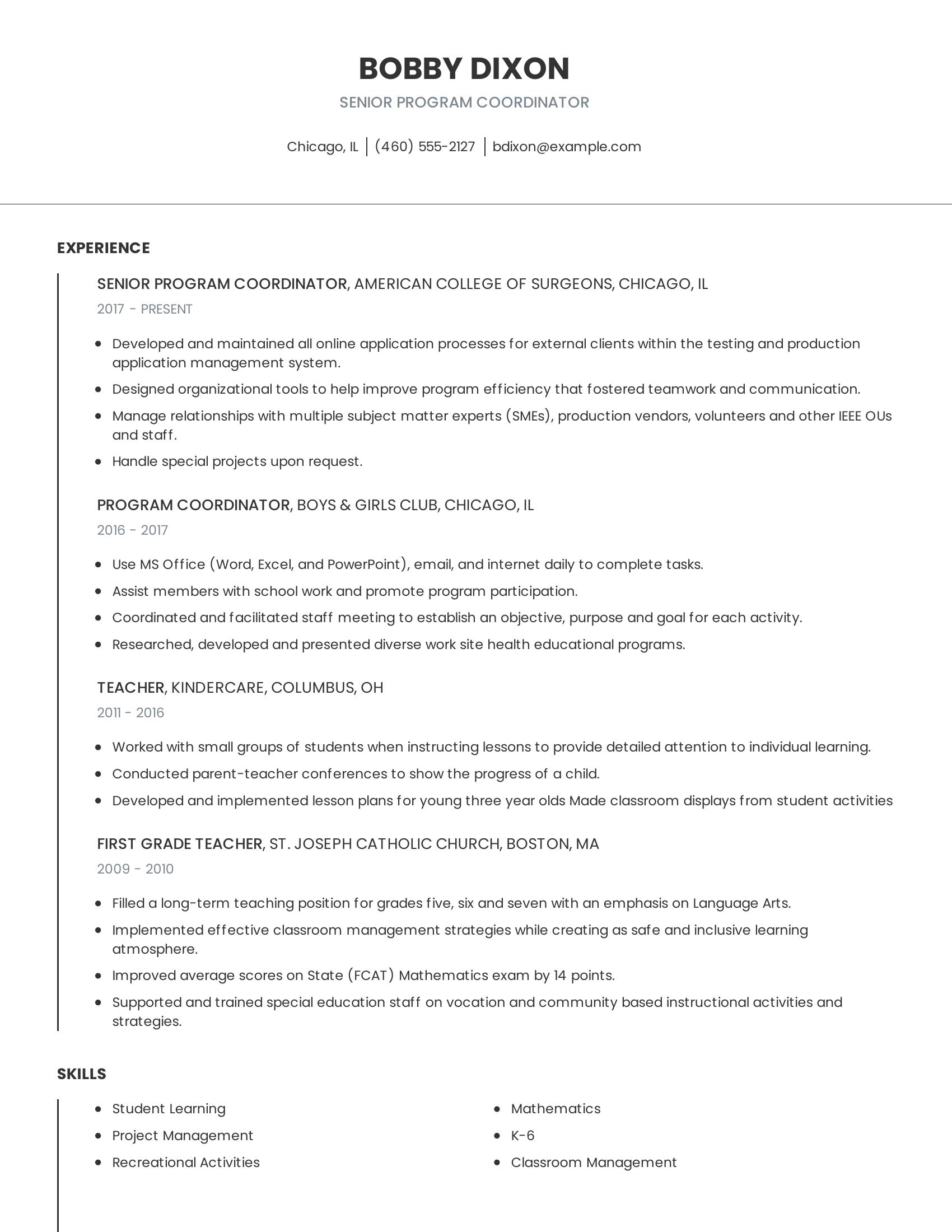 Senior Program Coordinator resume example