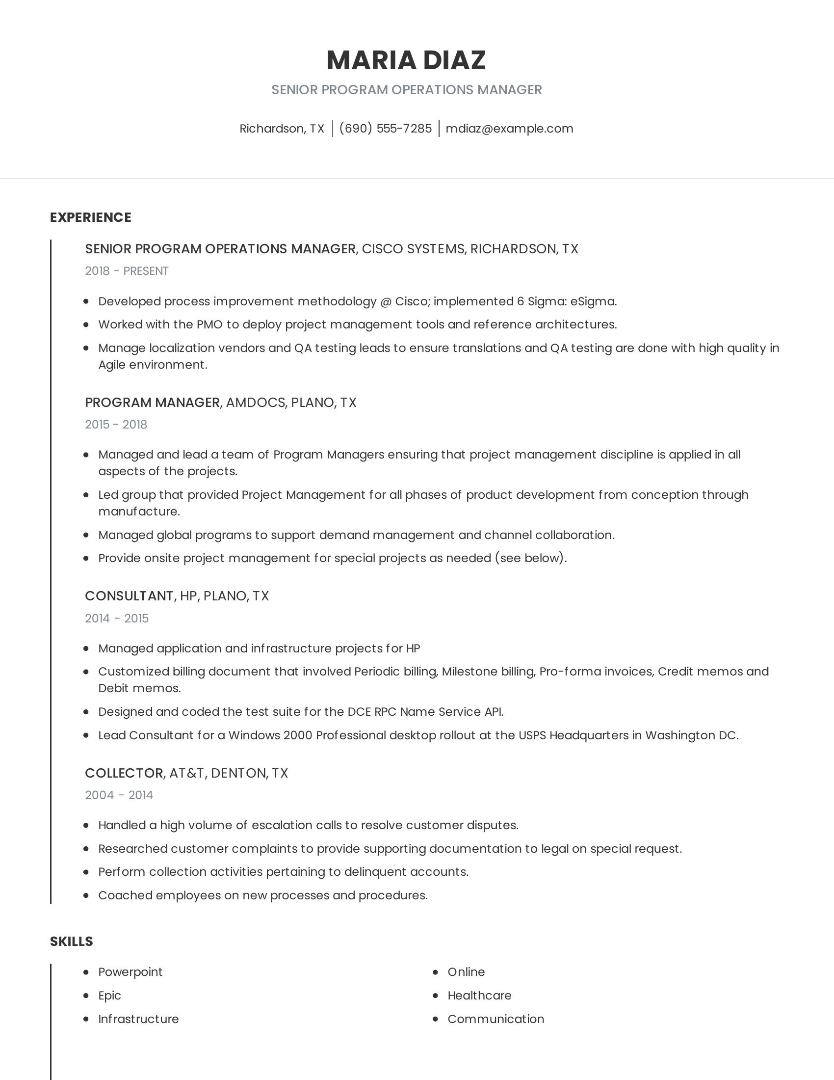 Senior Program Operations Manager resume example