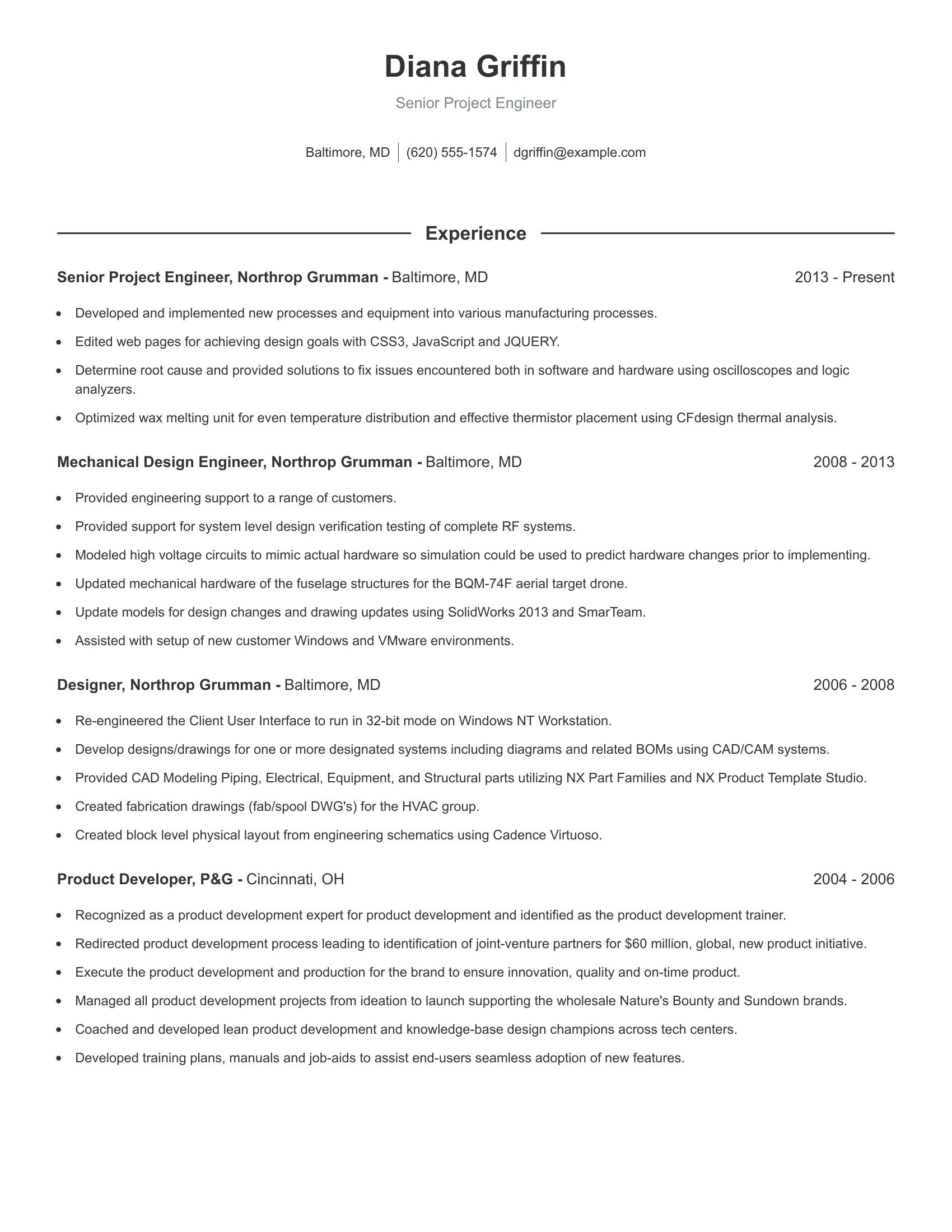 Senior Project Engineer resume example