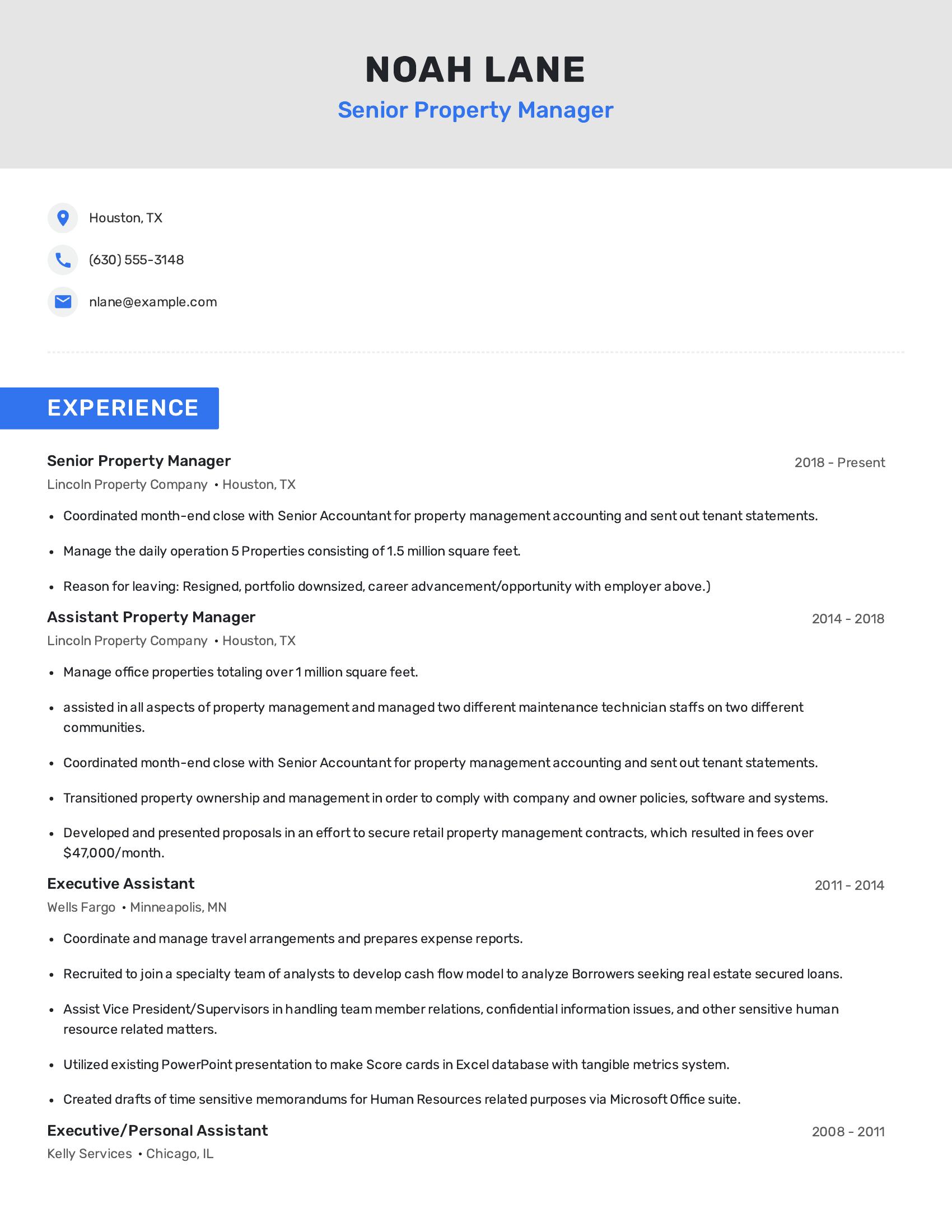 Senior Property Manager resume example