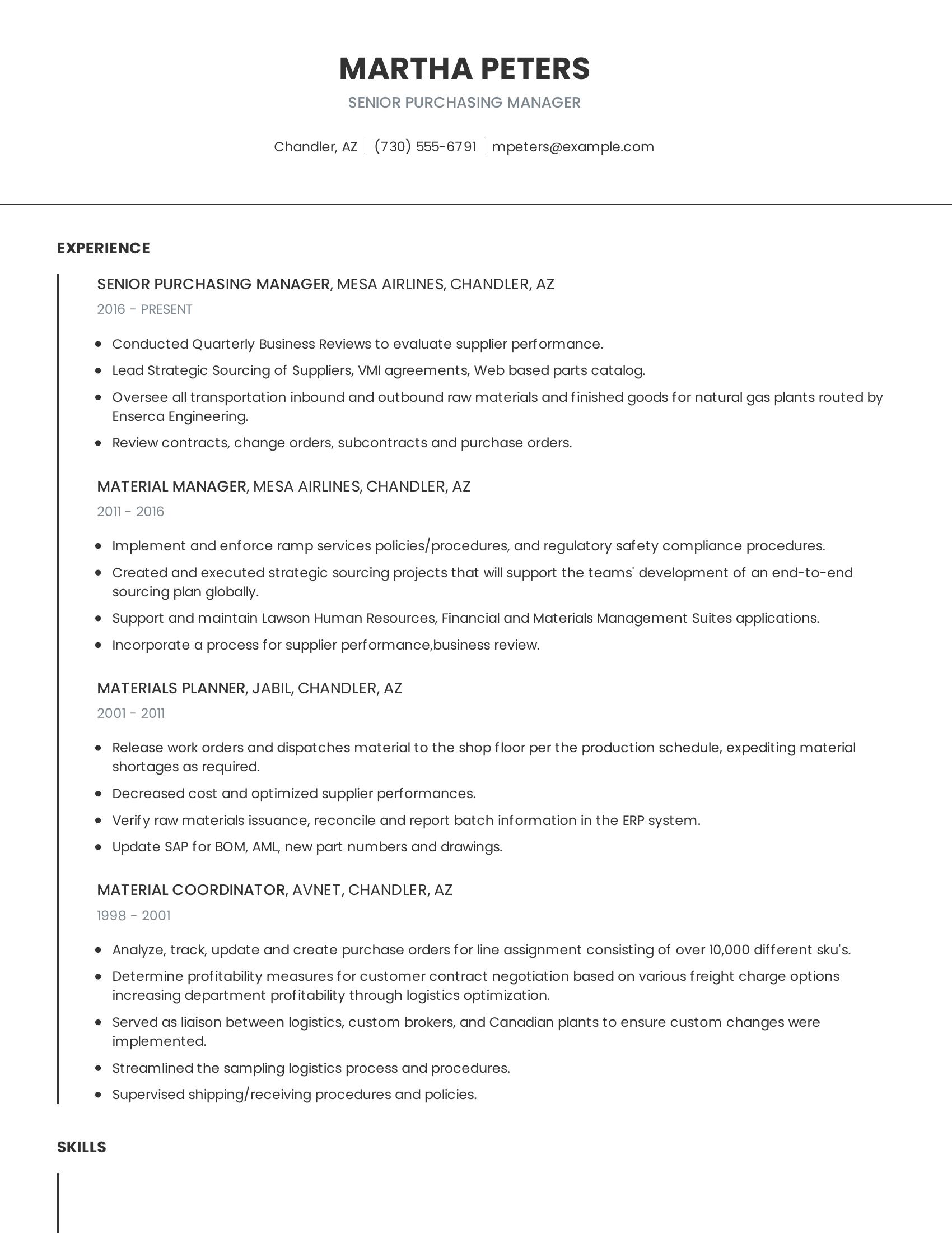 Senior Purchasing Manager resume example