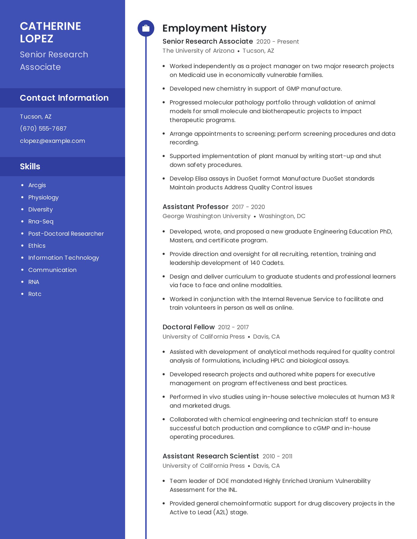 Senior Research Associate resume example