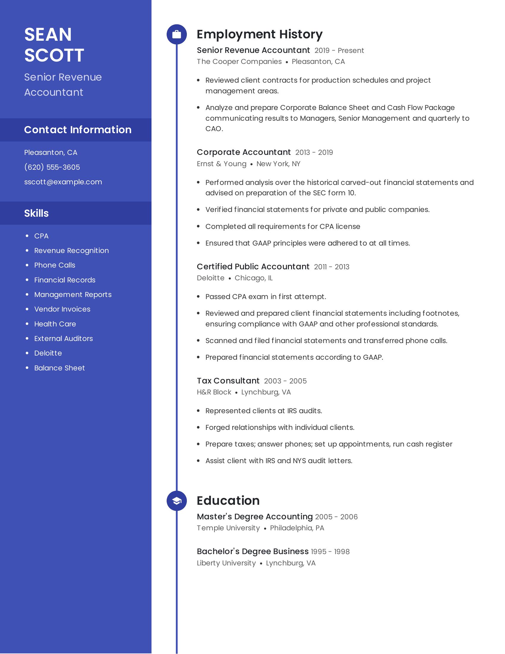 Senior Revenue Accountant resume example