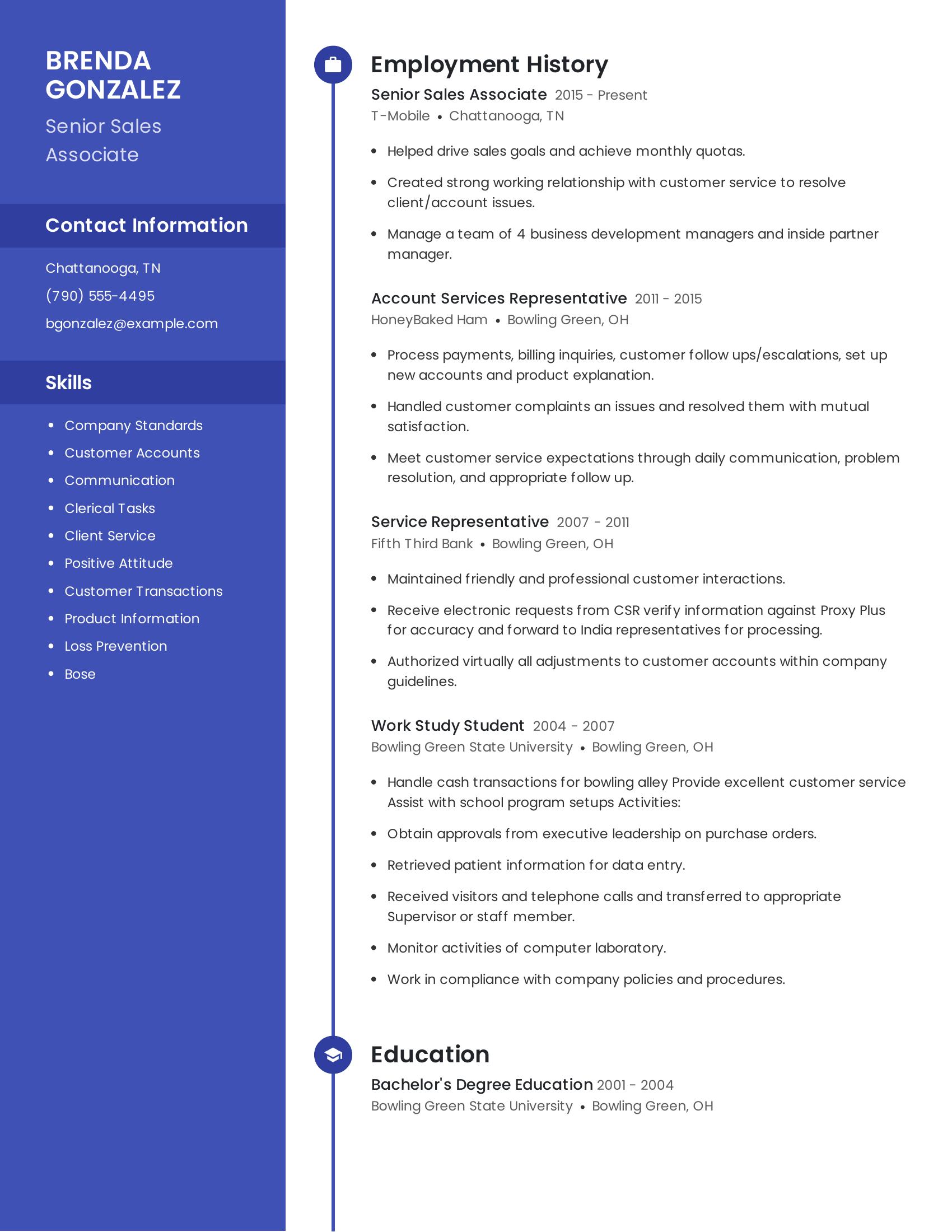 Senior Sales Associate resume example