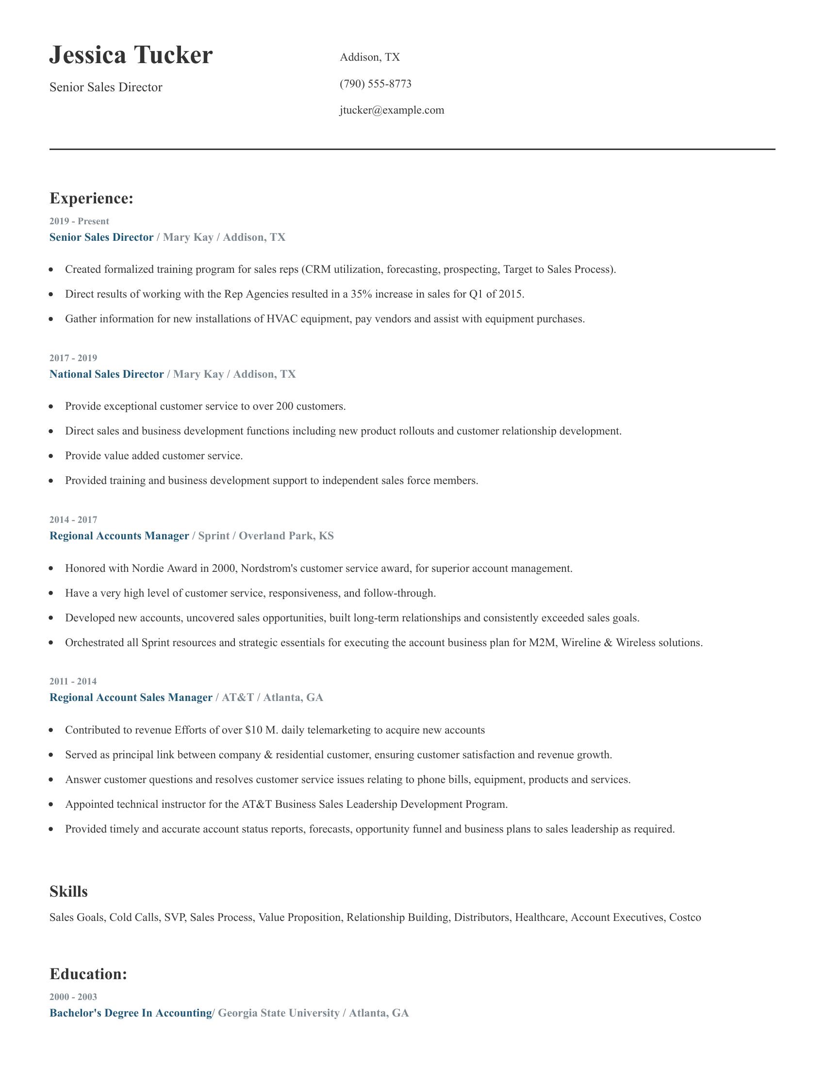 Senior Sales Director resume example