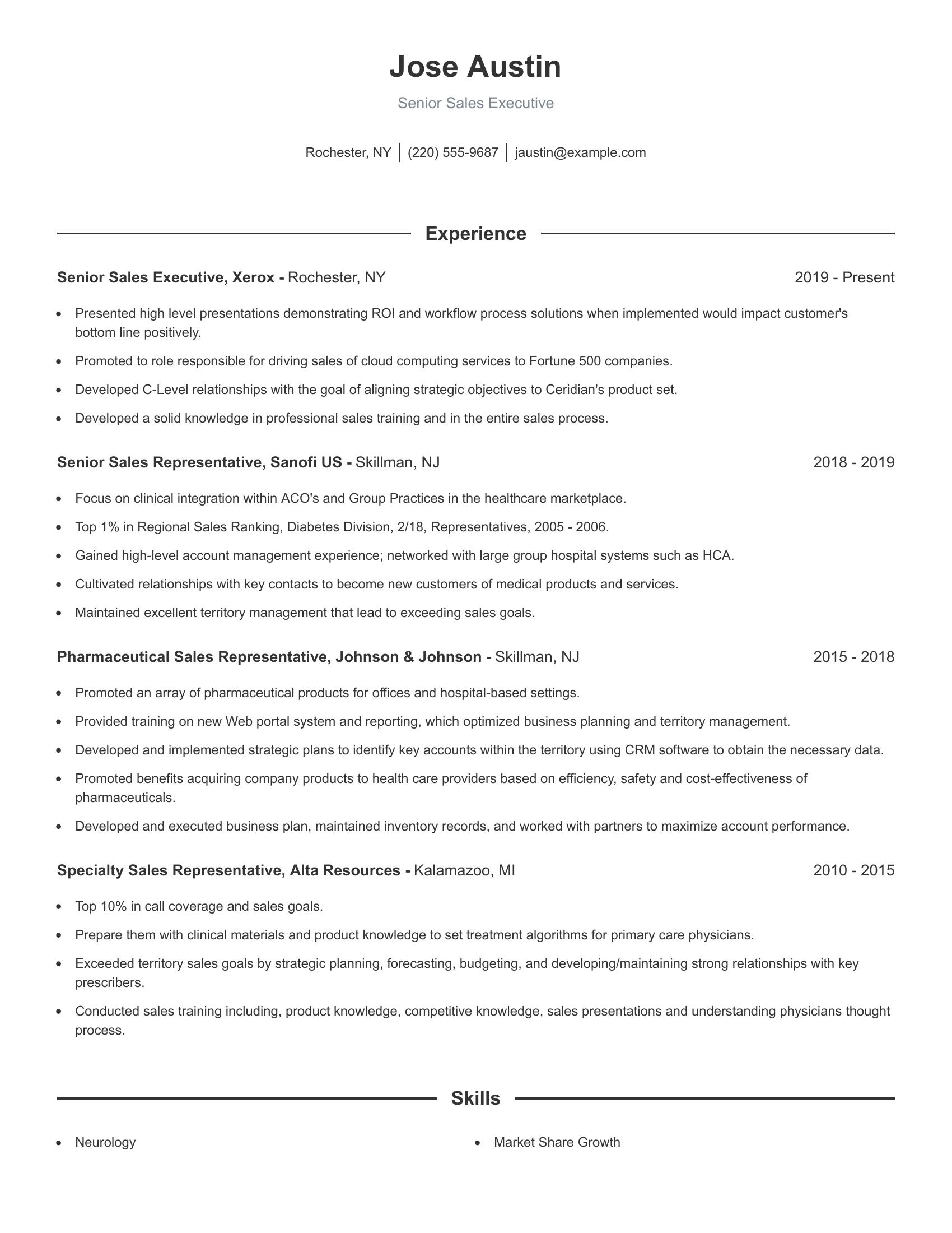 Senior Sales Executive resume example