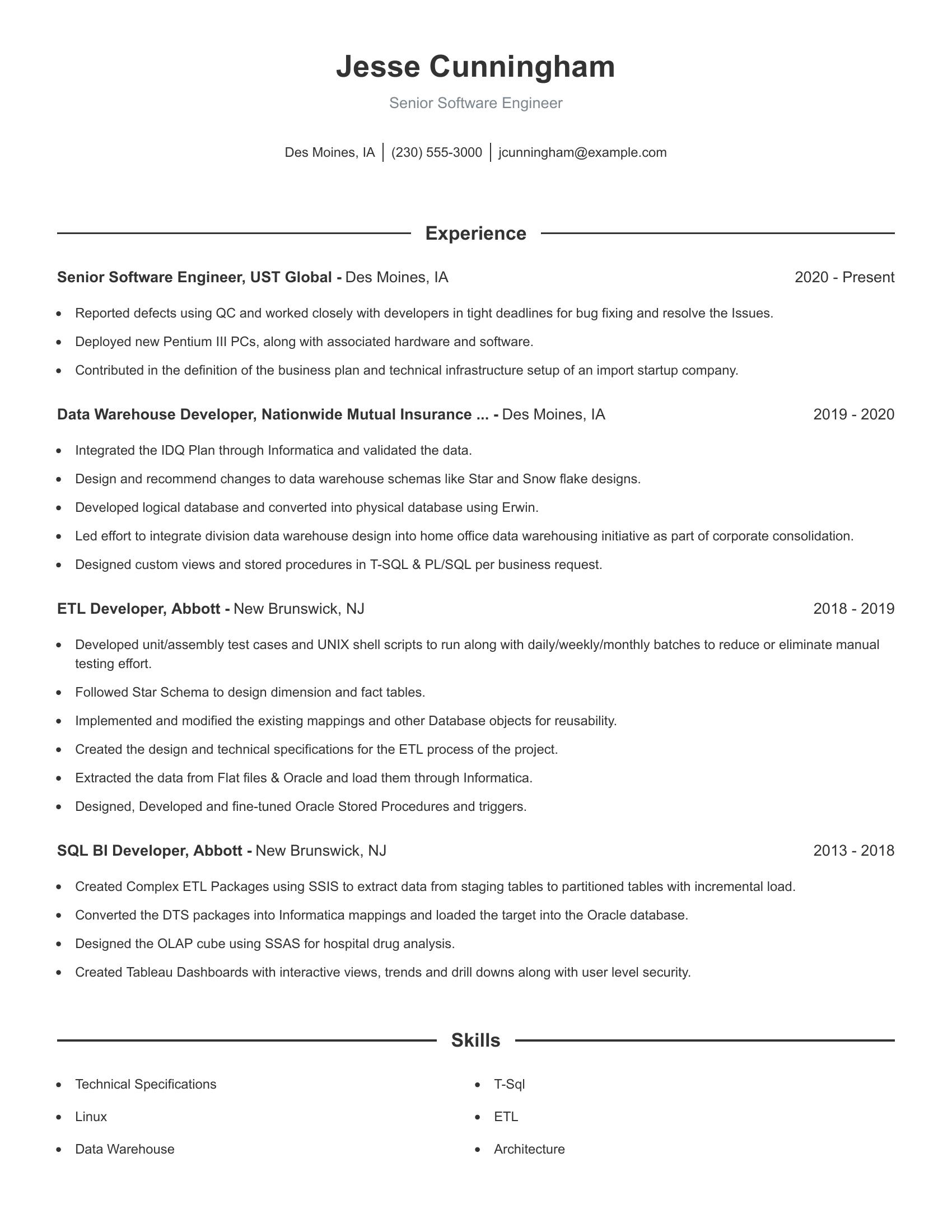 Senior Software Engineer resume example