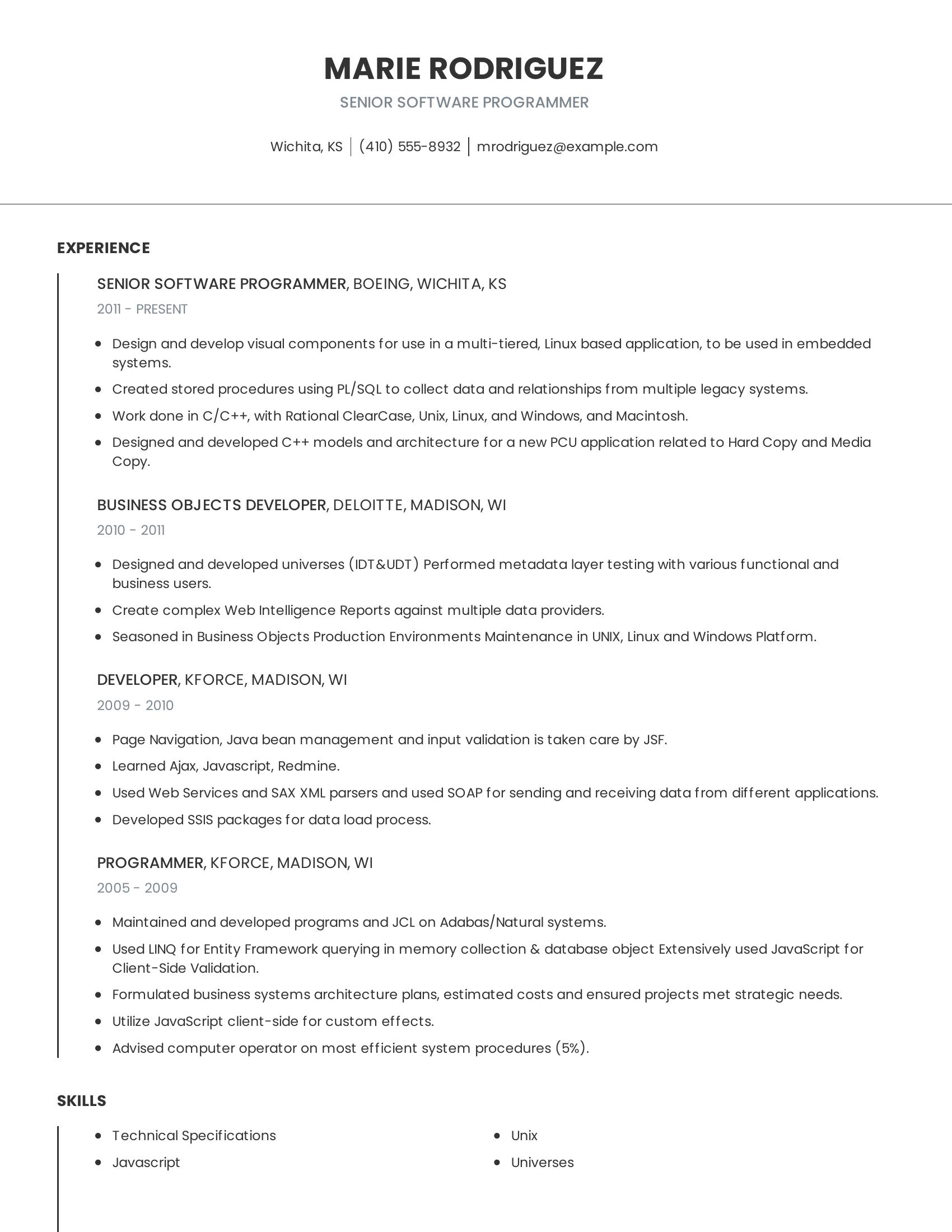 Senior Software Programmer resume example