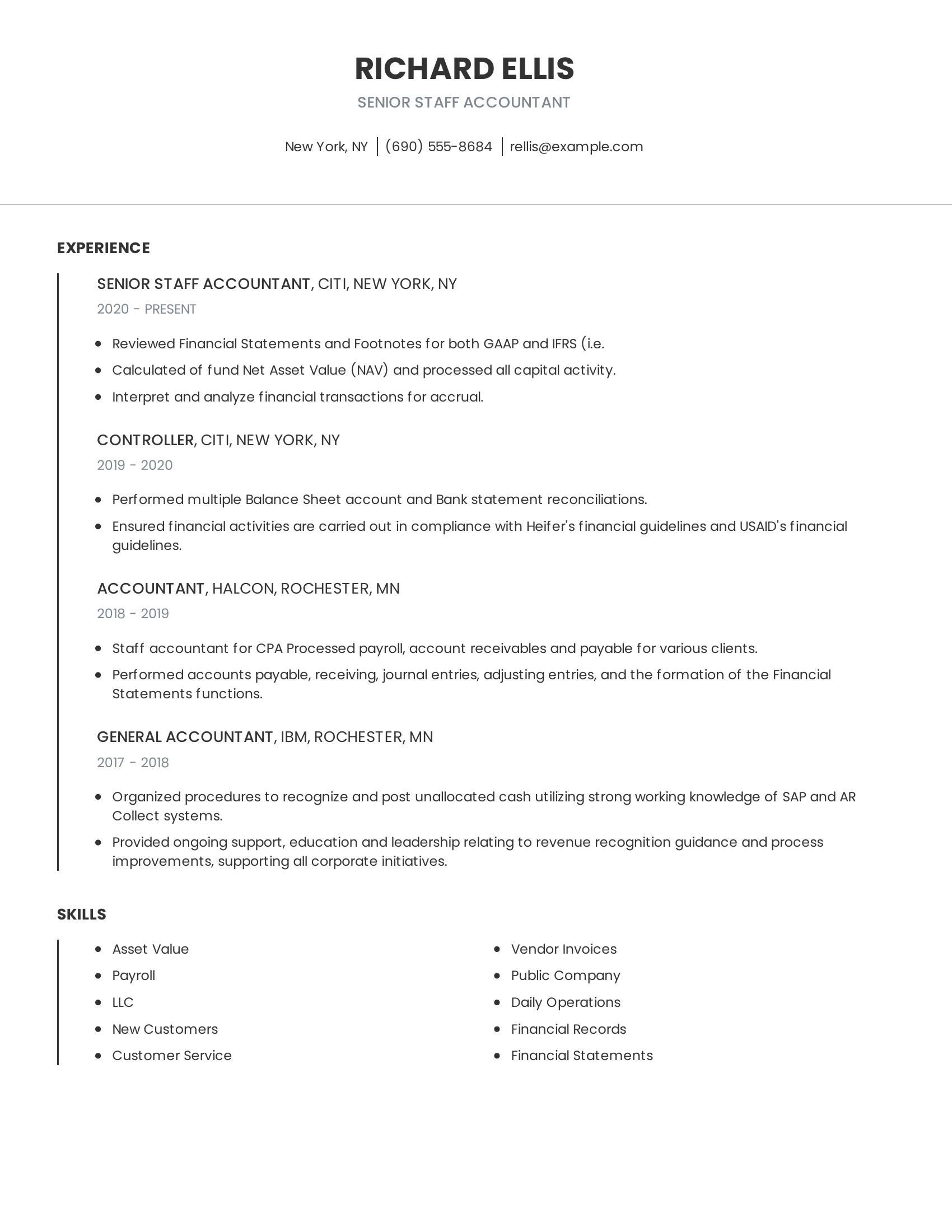 Senior Staff Accountant resume example