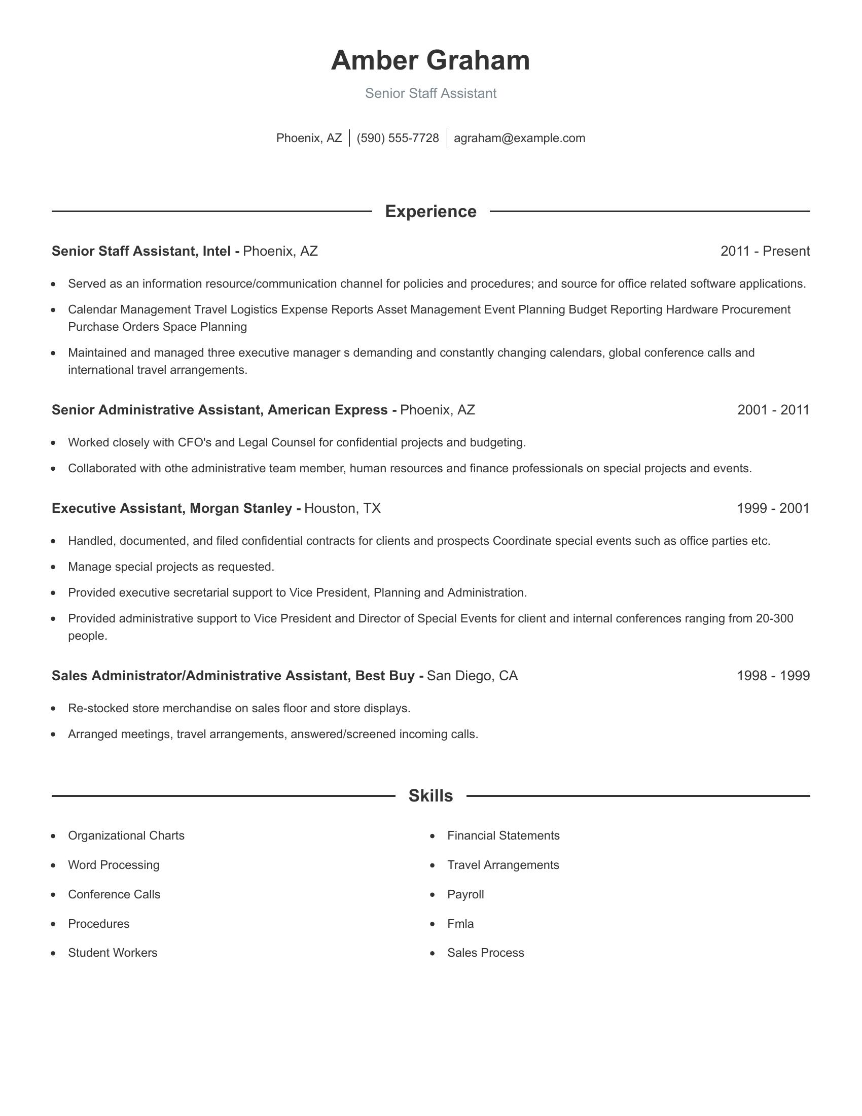 Senior Staff Assistant resume example