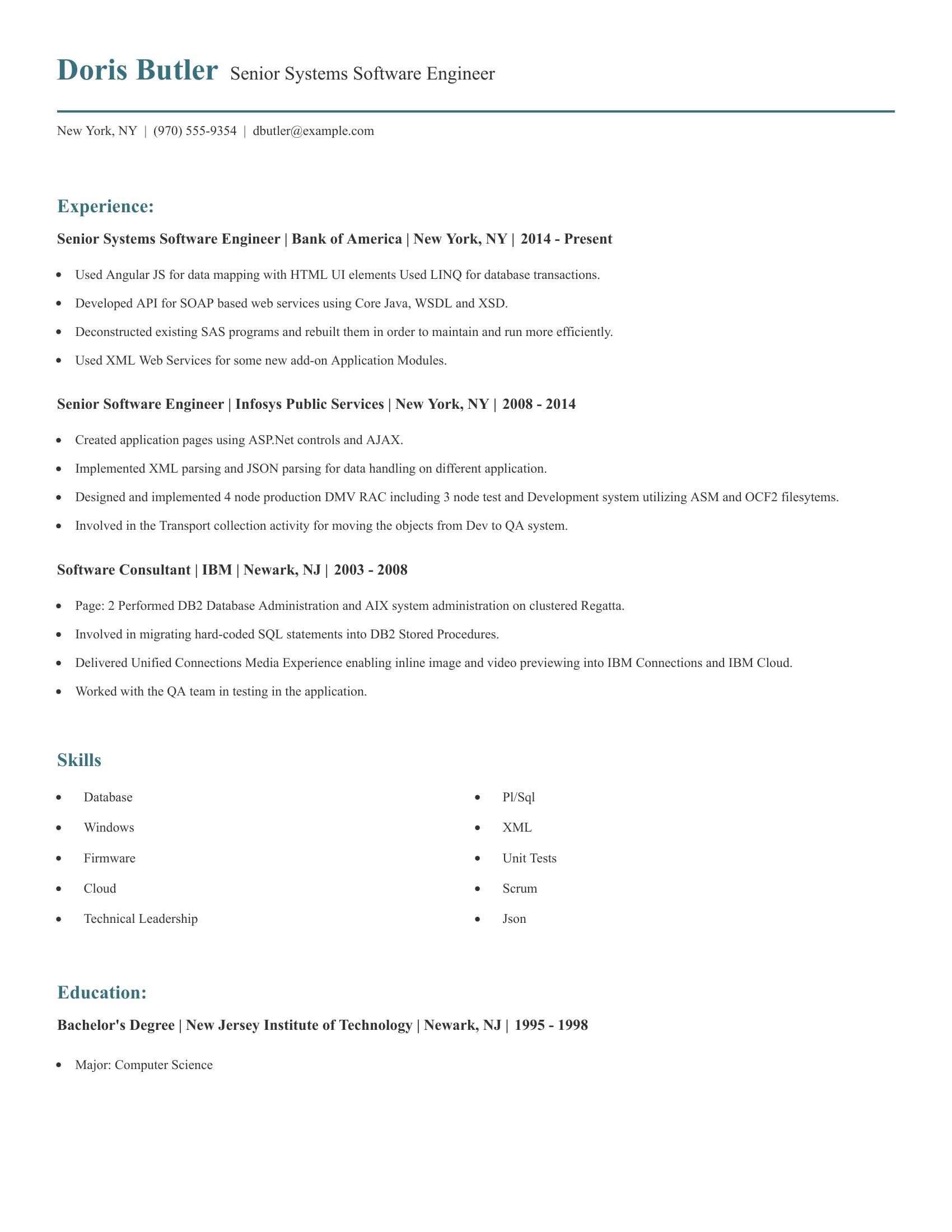 Senior Systems Software Engineer resume example