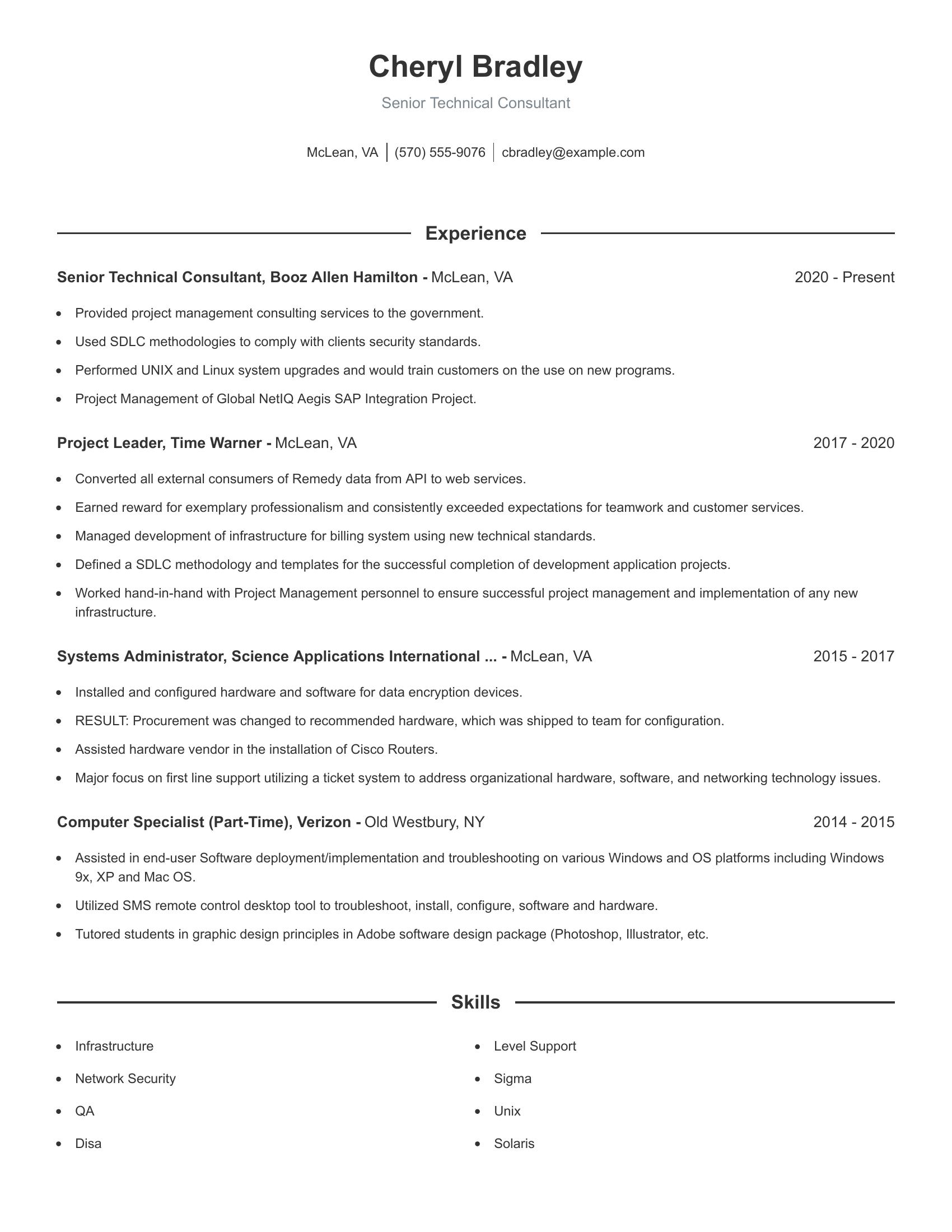 Senior Technical Consultant resume example