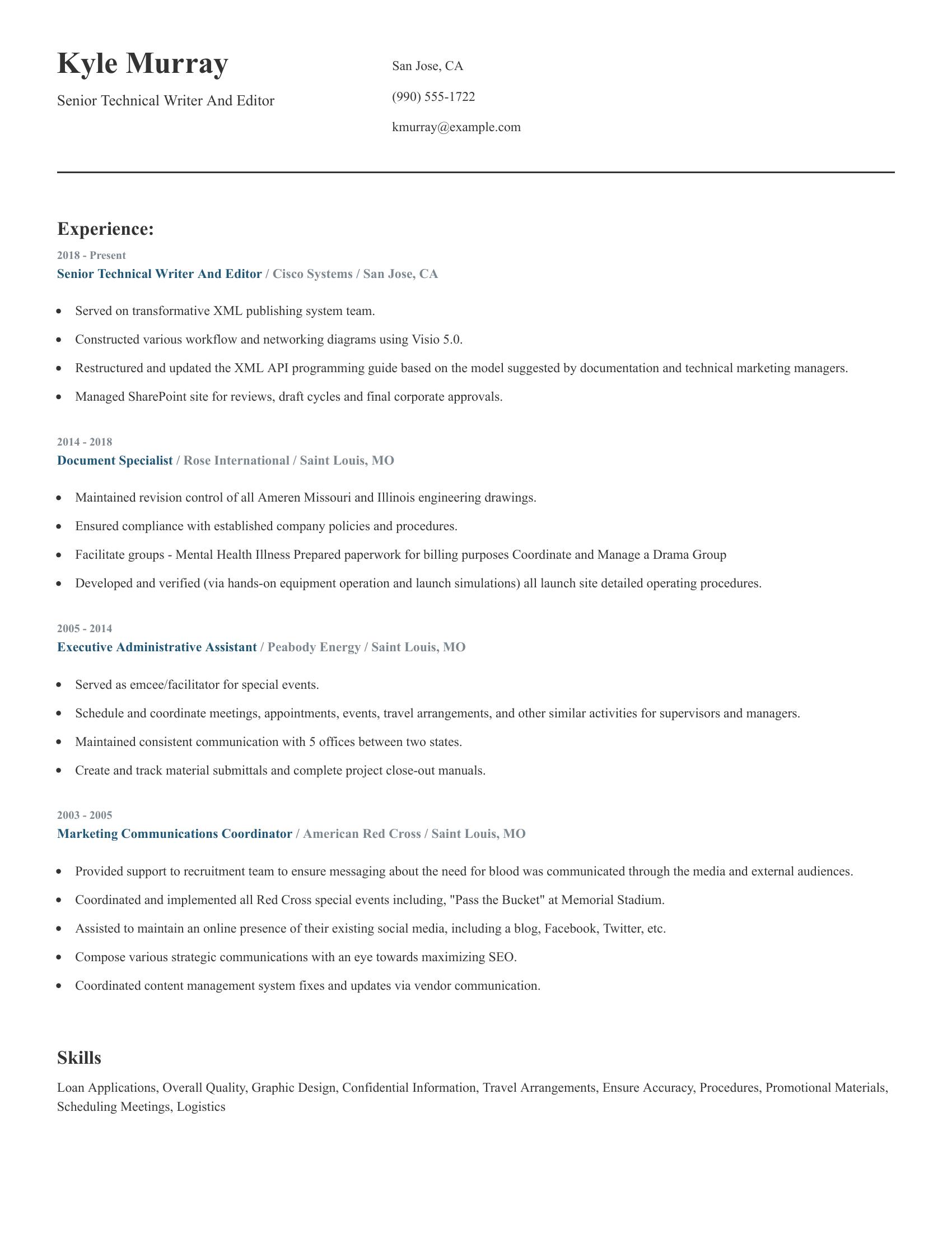 Senior Technical Writer And Editor resume example