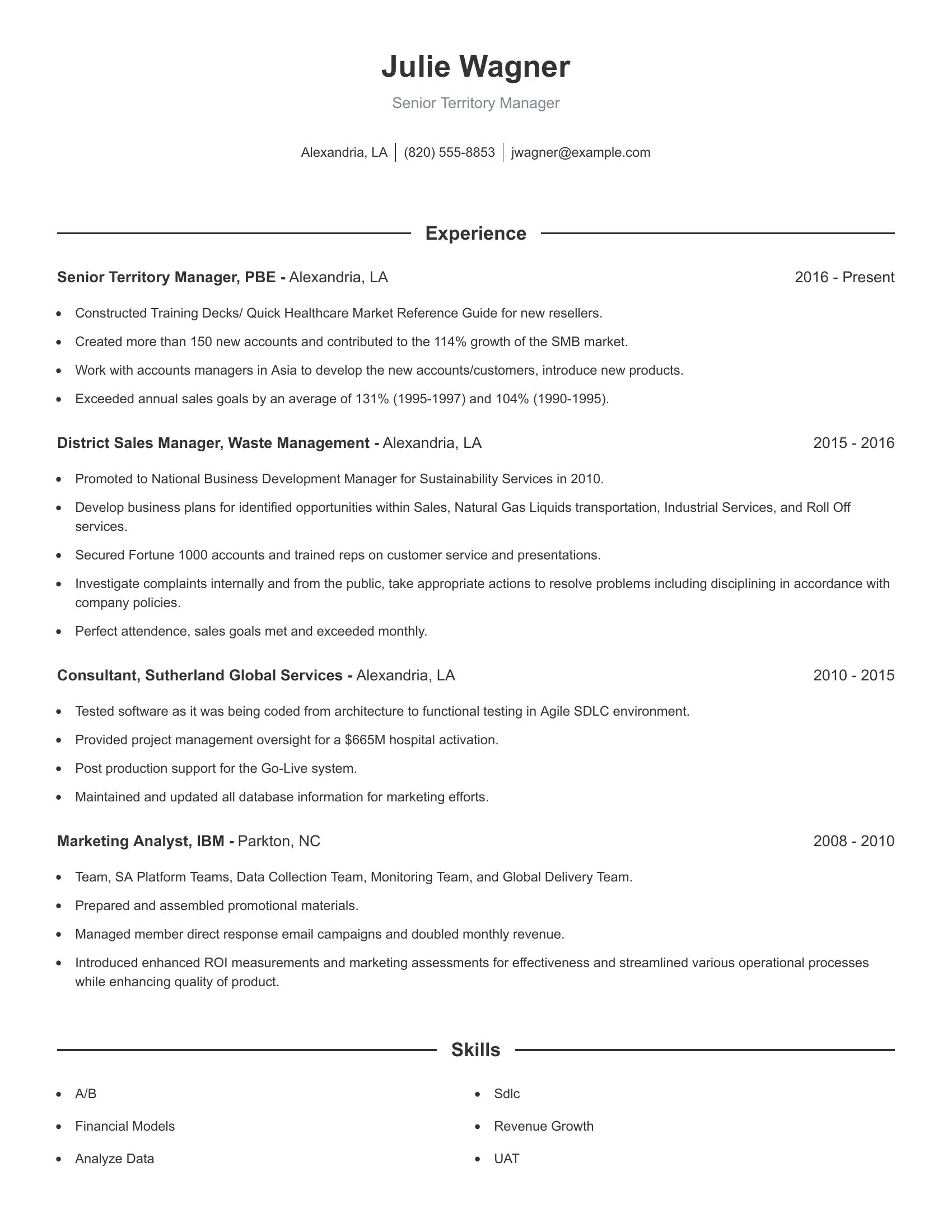 Senior Territory Manager resume example