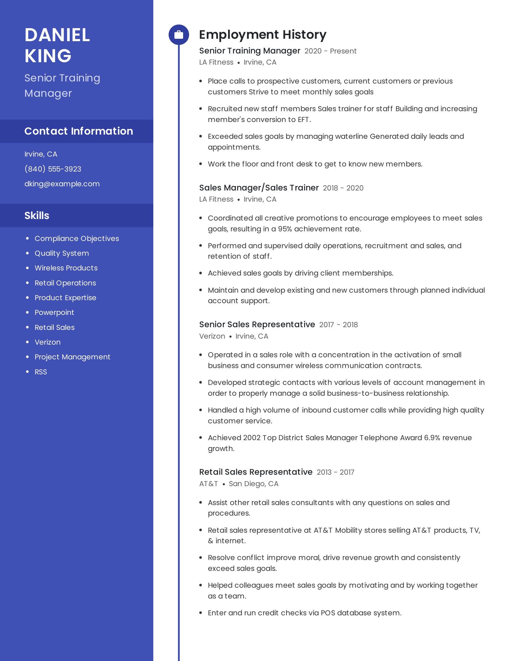 Senior Training Manager resume example