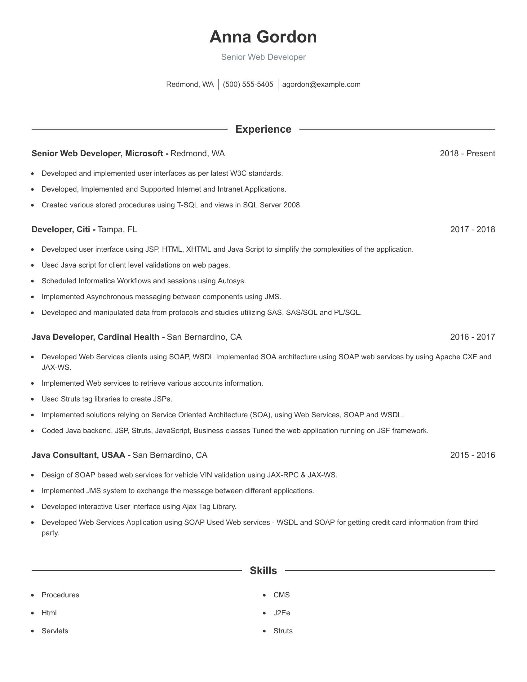 Senior Web Developer resume example