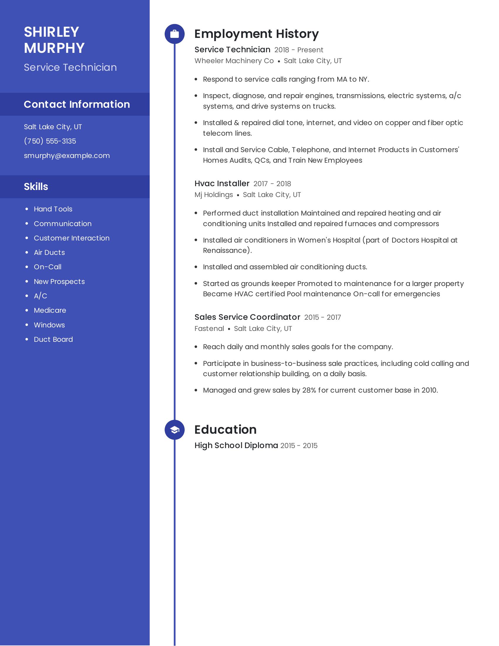Service Technician resume example