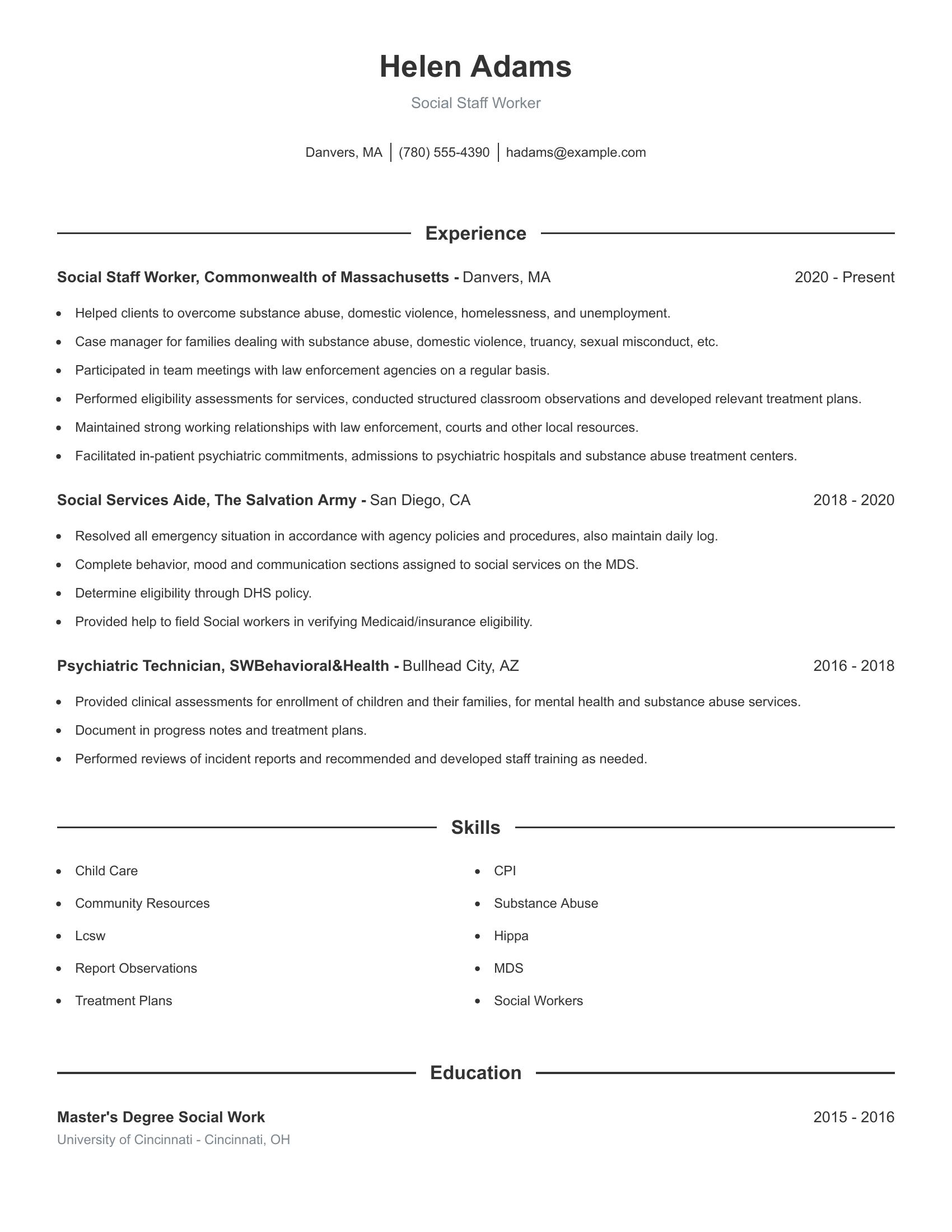 Social Staff Worker resume example