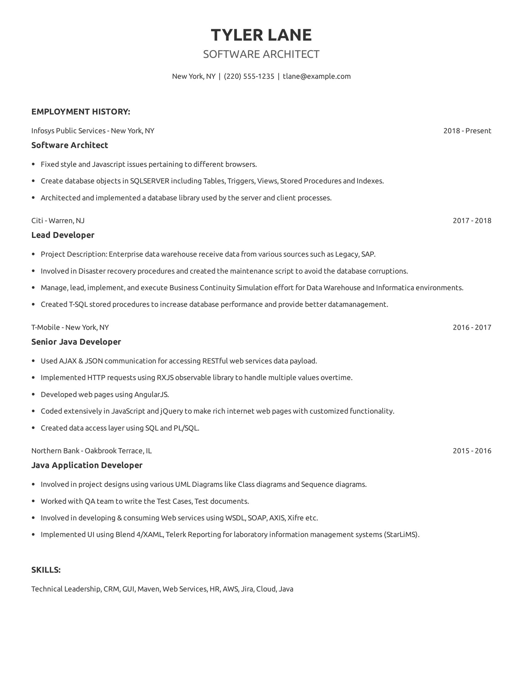 Software Architect resume example