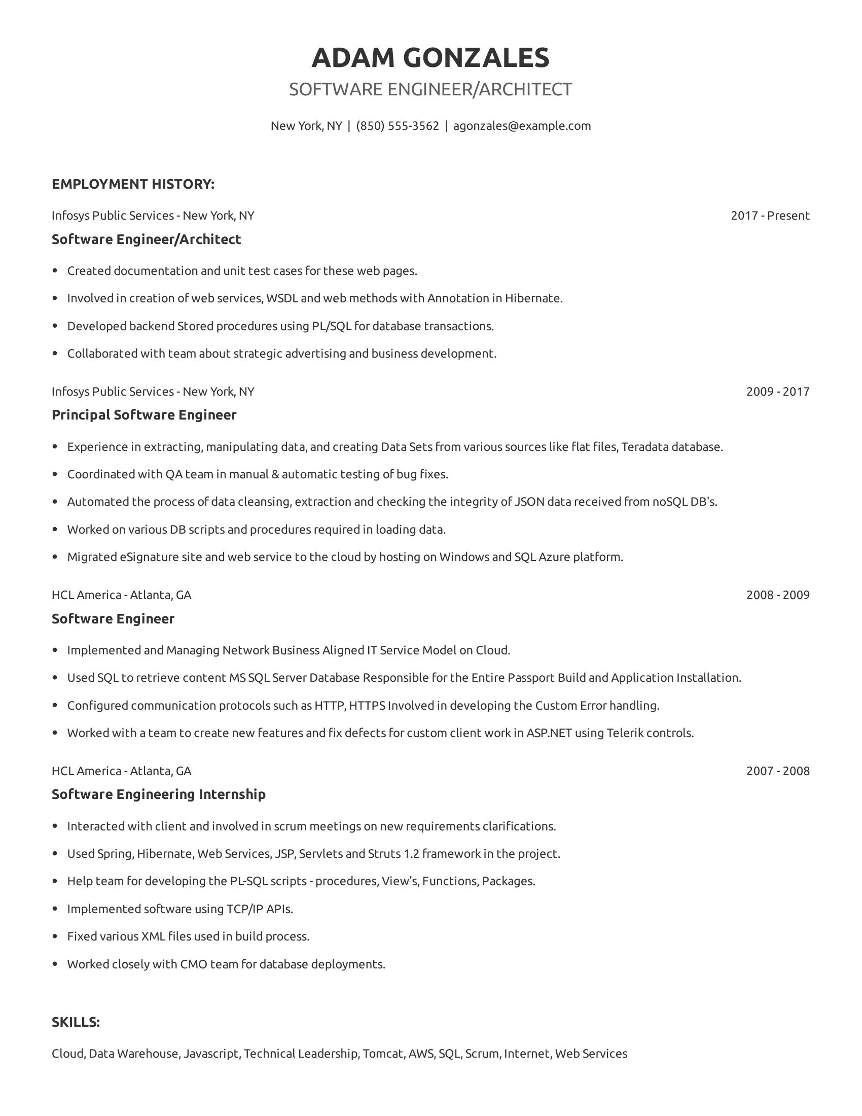 Software Engineer/Architect resume example