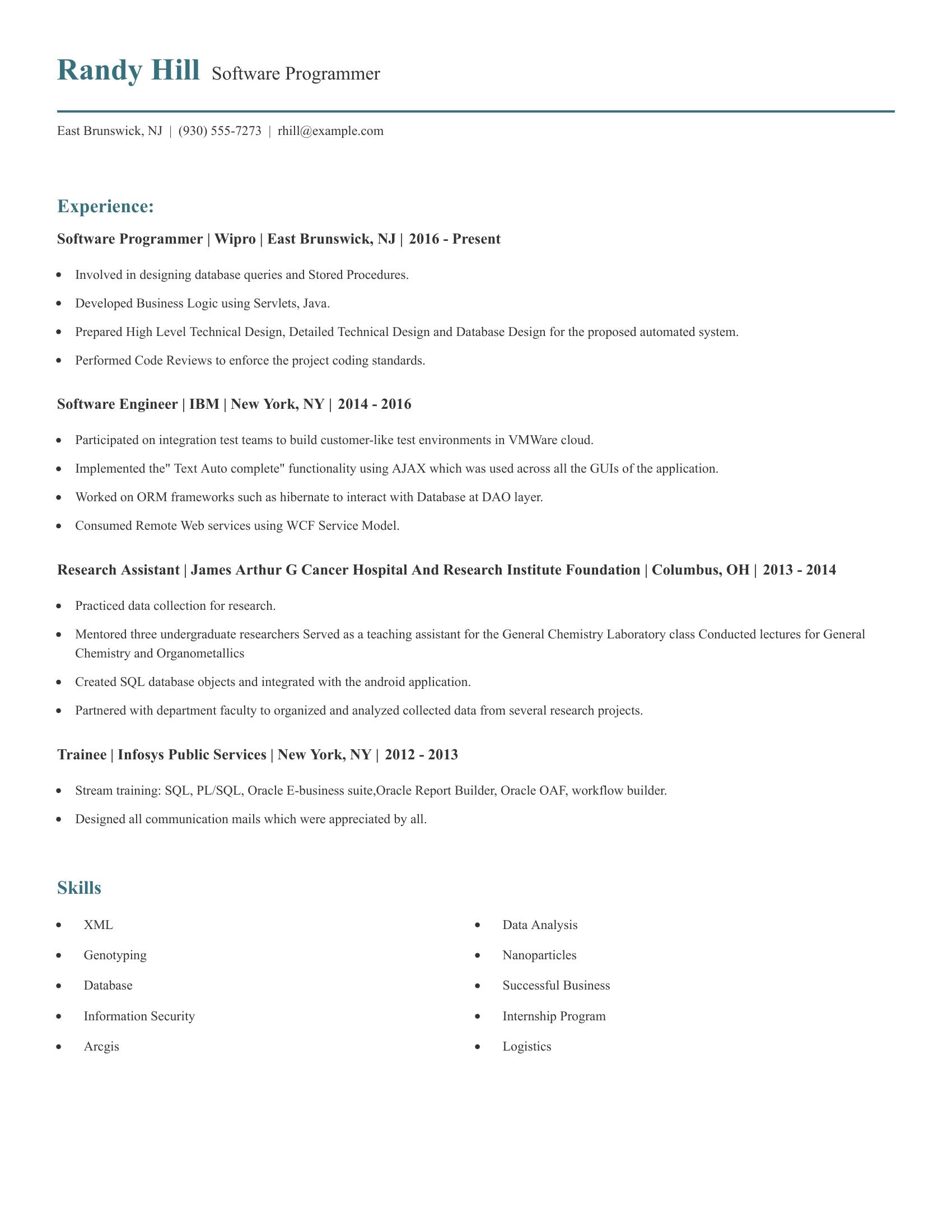 Software Programmer resume example