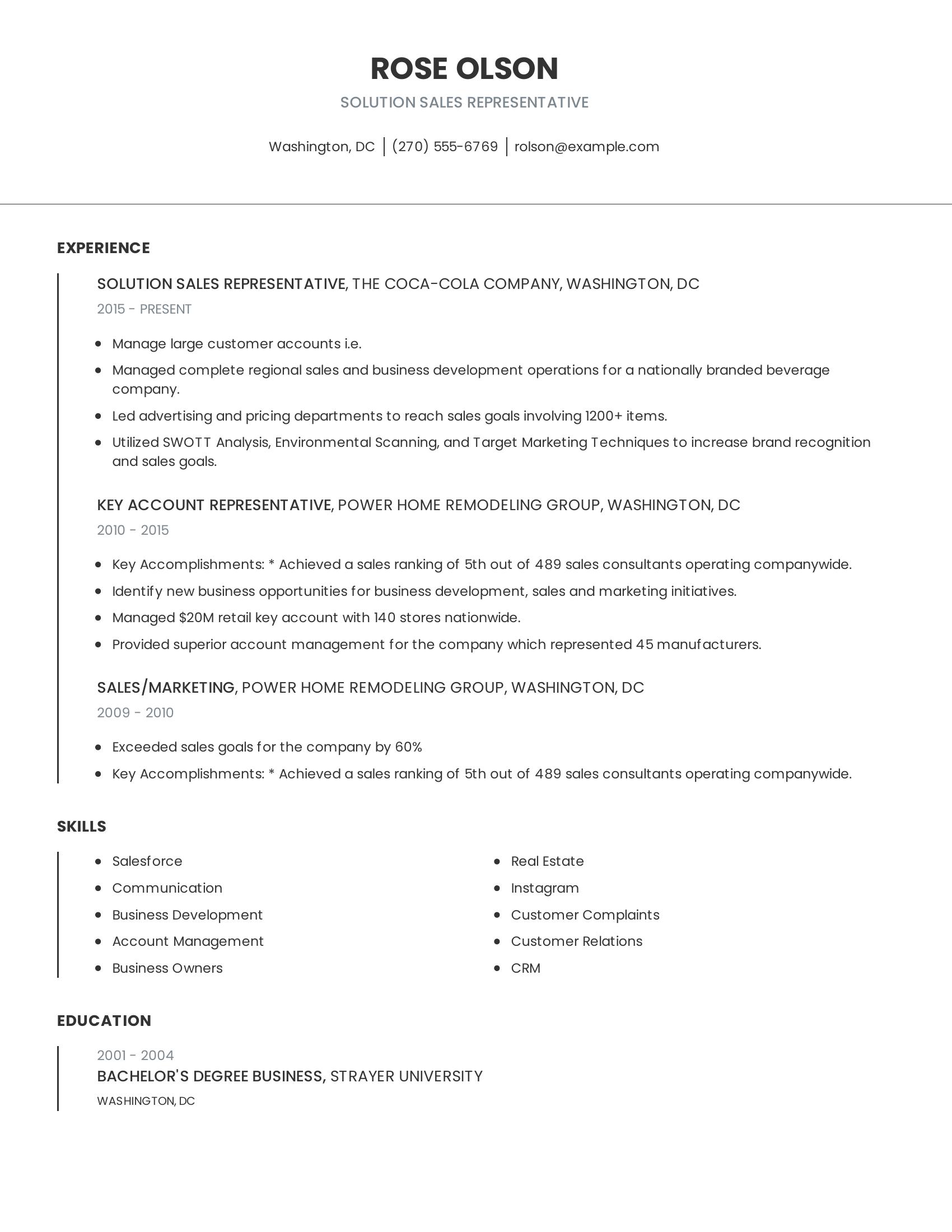 Solution Sales Representative resume example