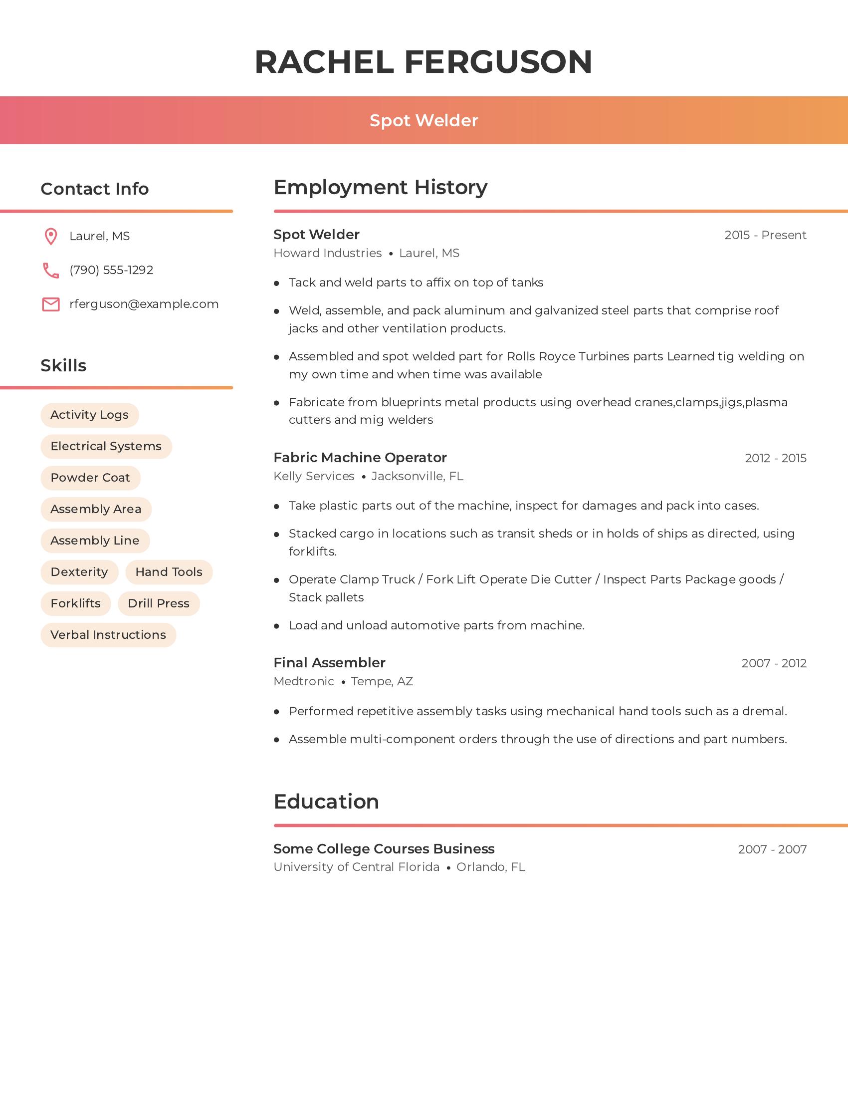 Spot Welder resume example