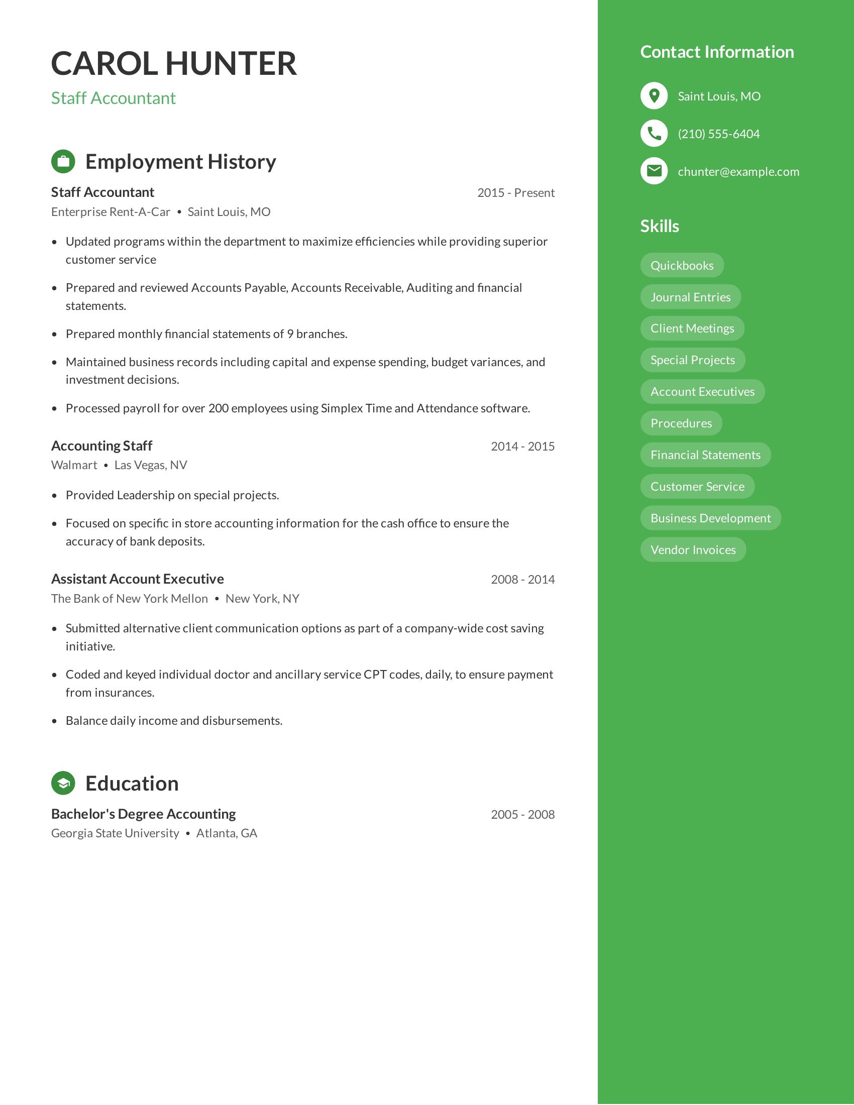 Staff Accountant resume example