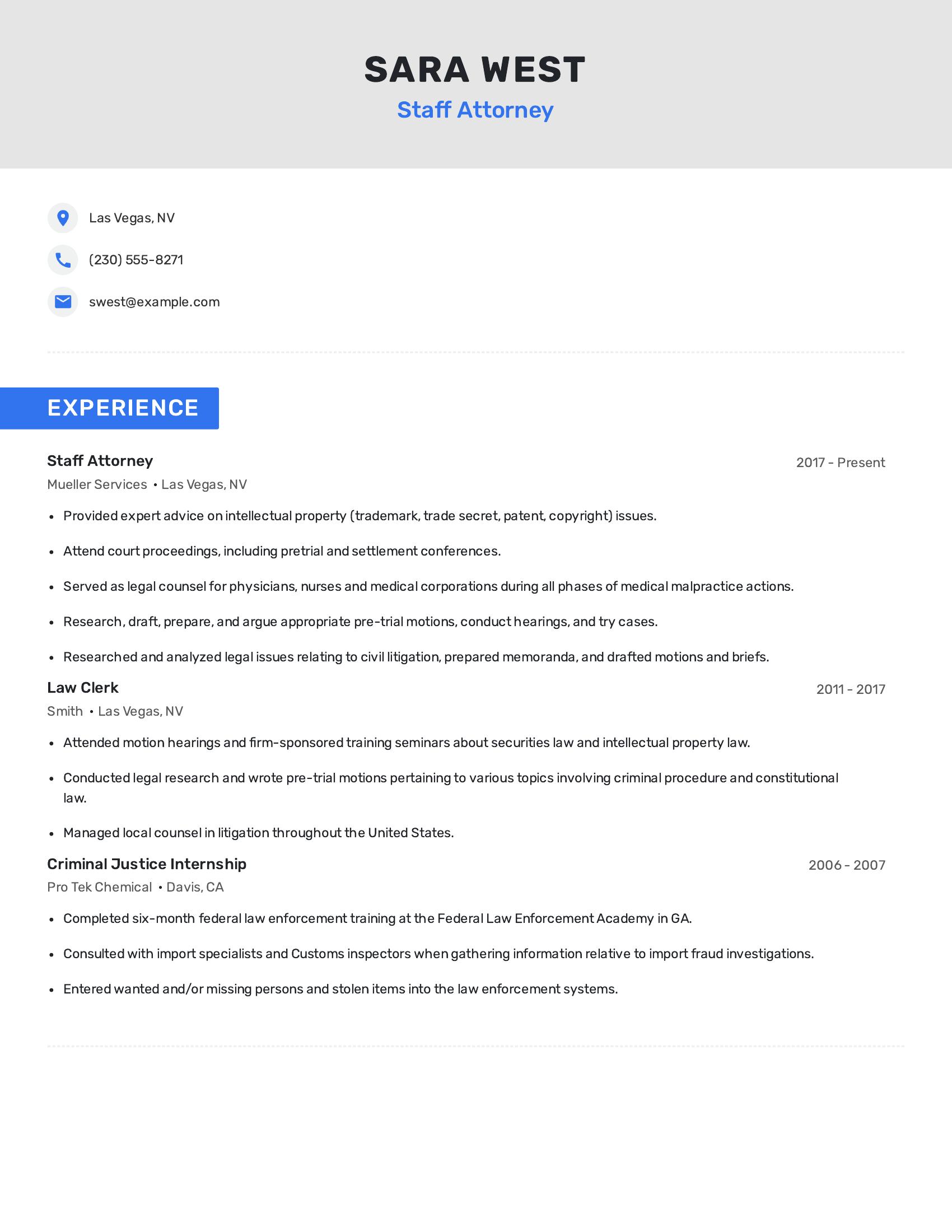 Staff Attorney resume example