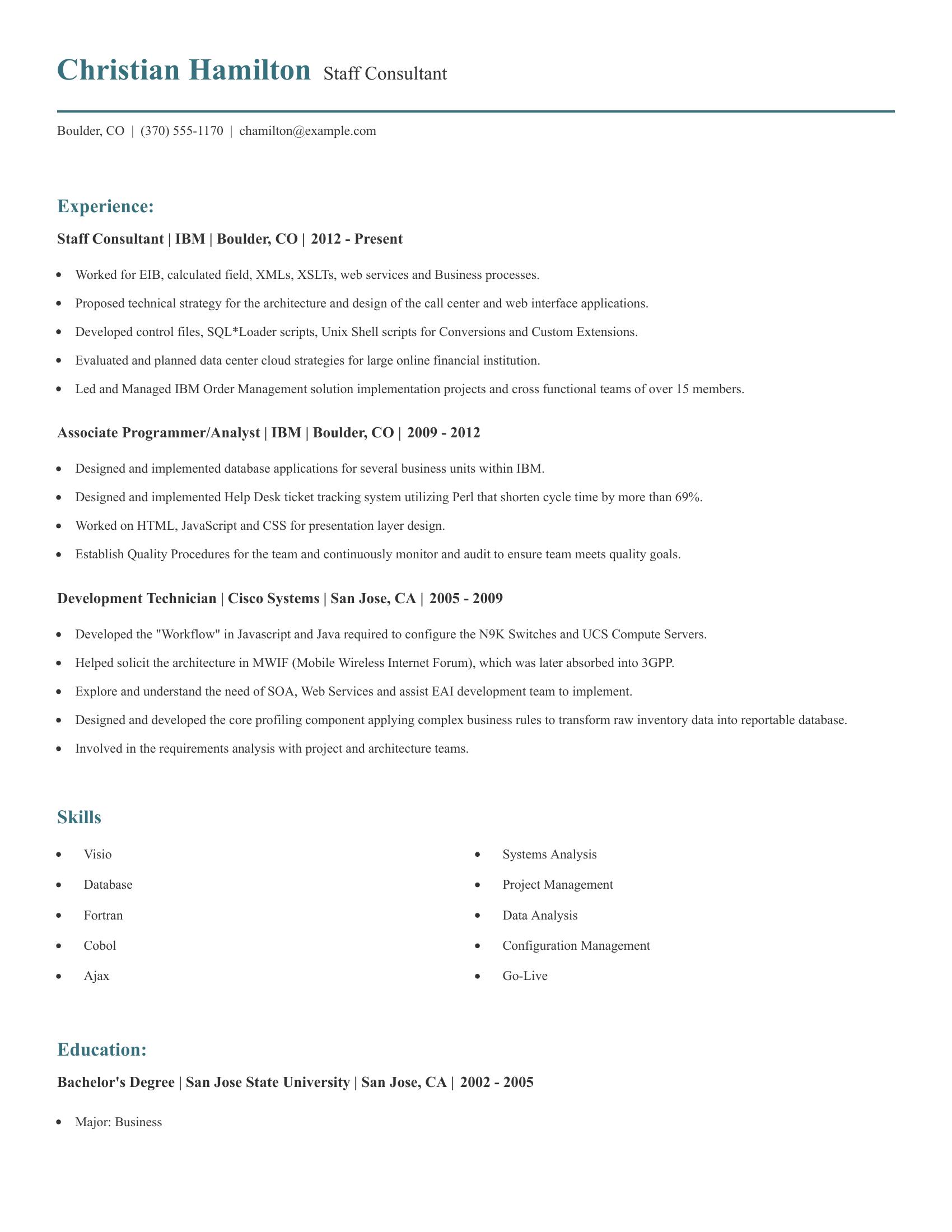 Staff Consultant resume example