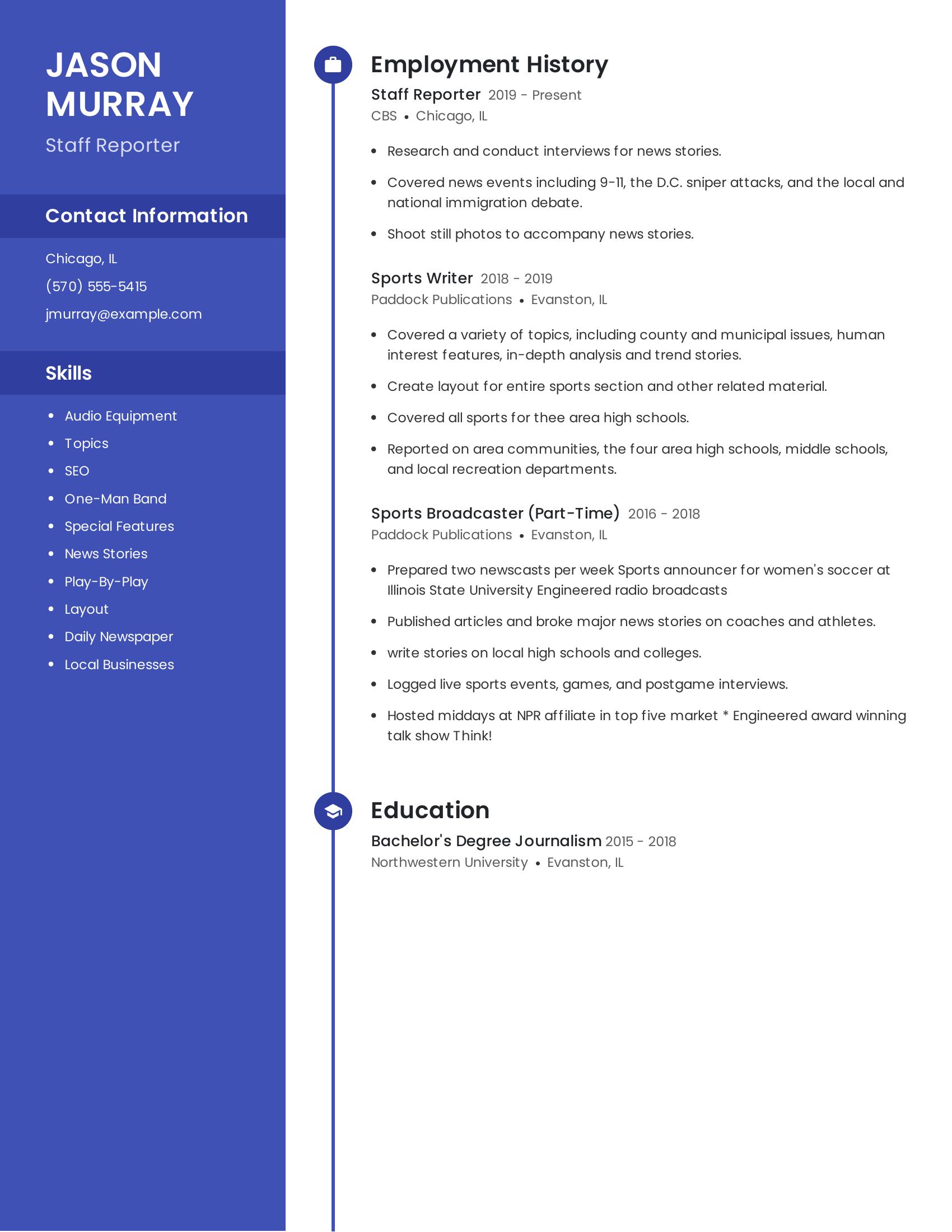 Staff Reporter resume example