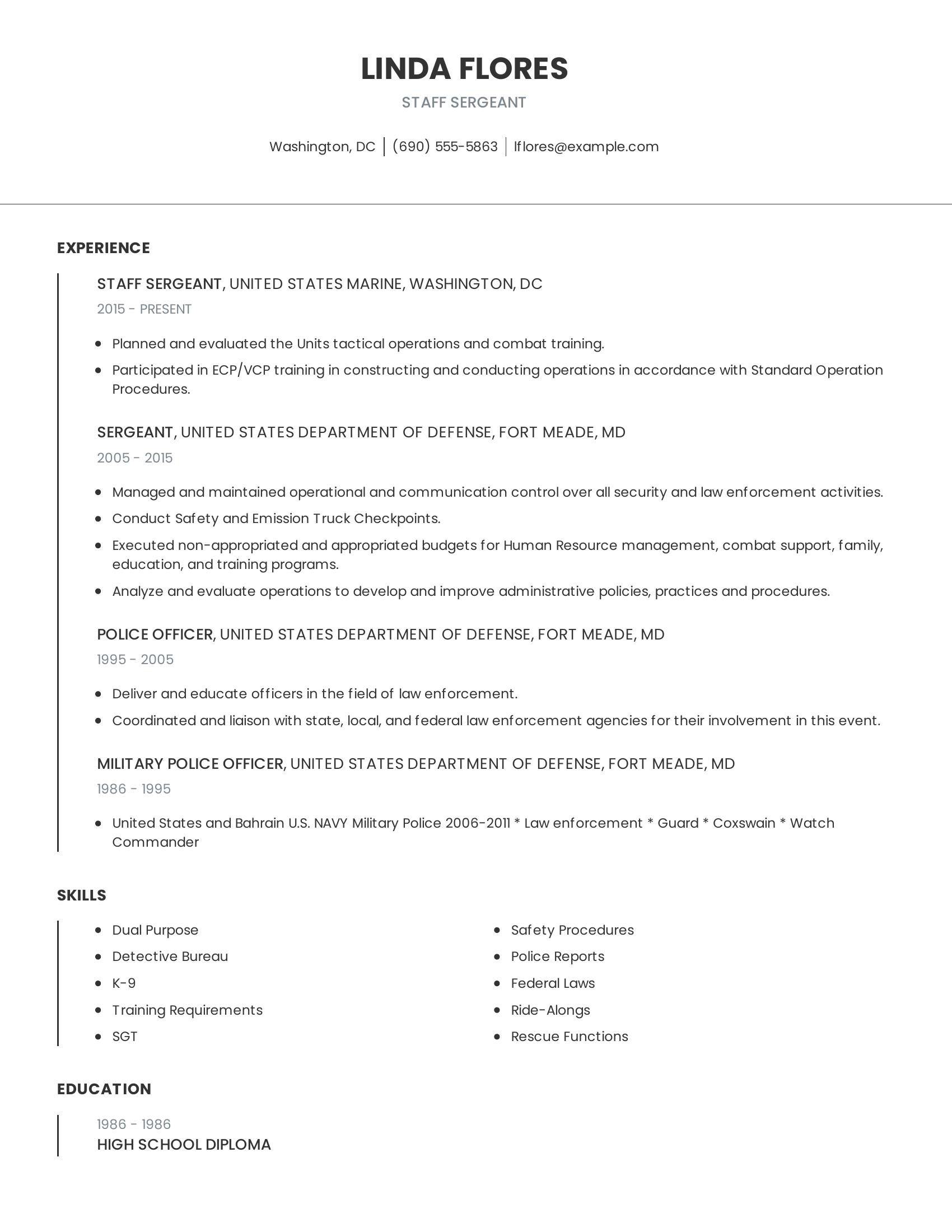 Staff Sergeant resume example