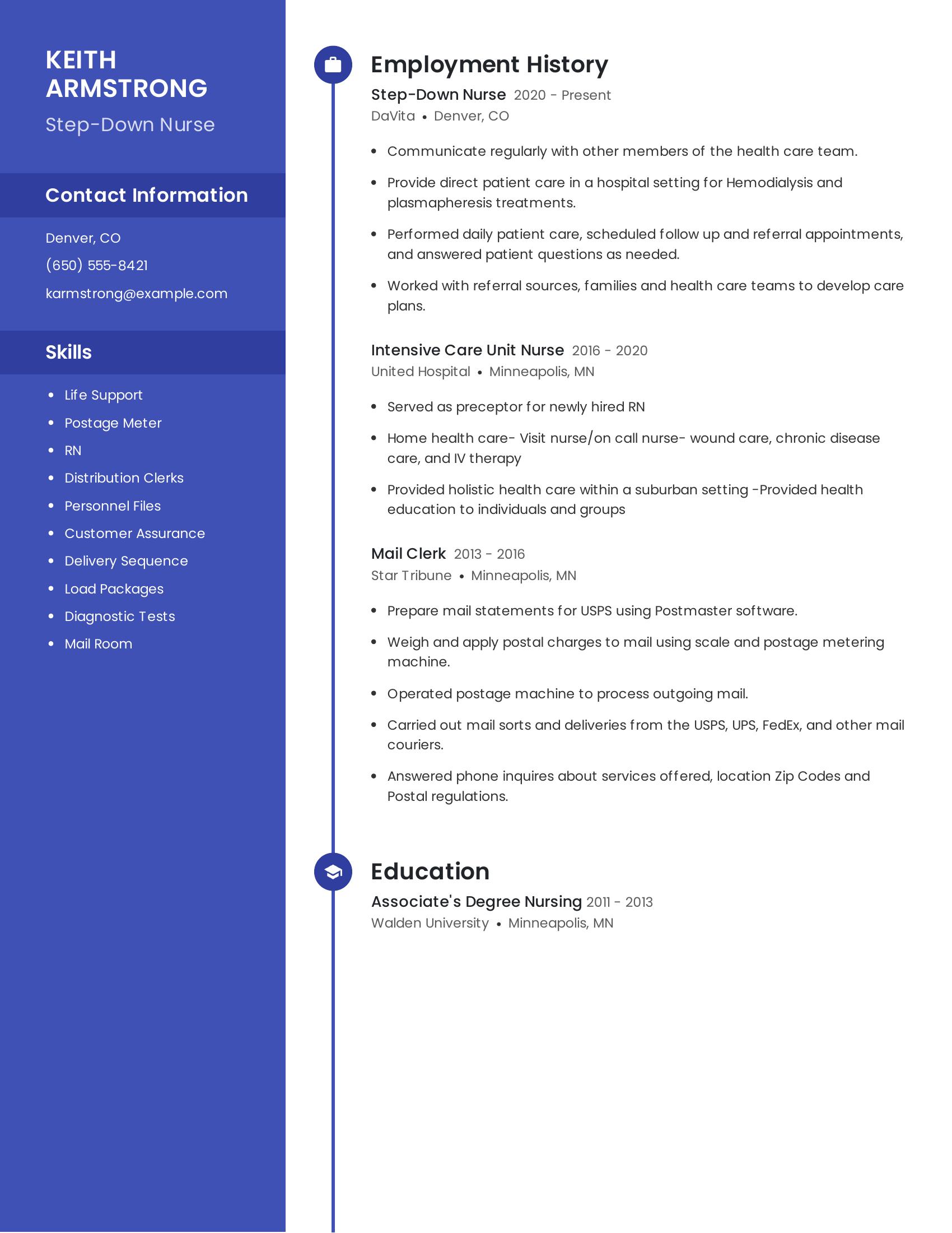 Step-Down Nurse resume example