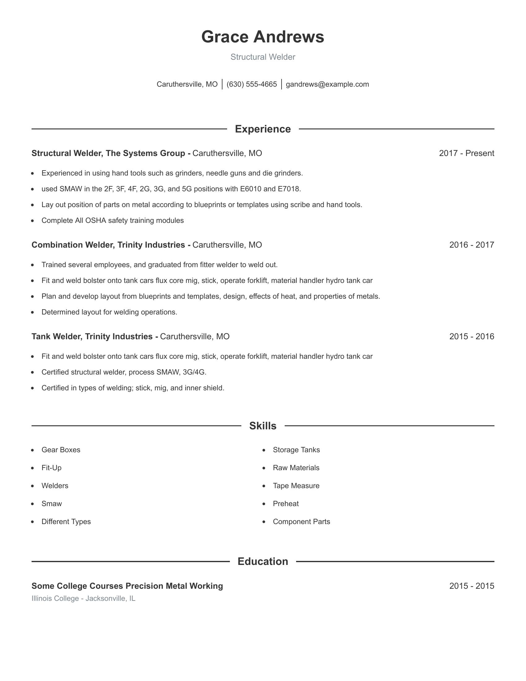 Structural Welder resume example