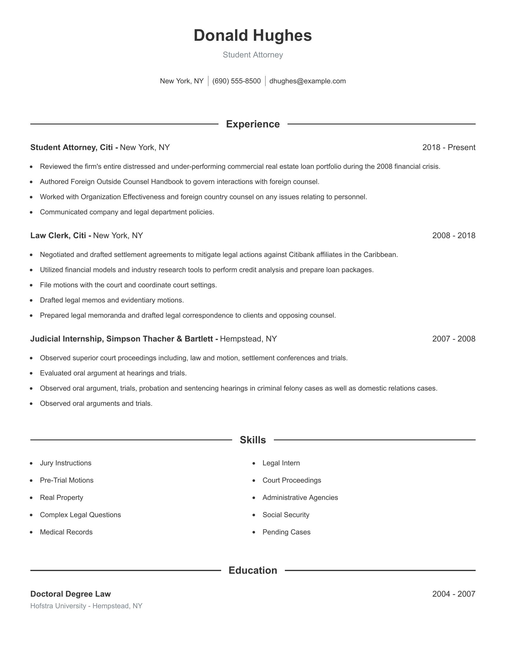 Student Attorney resume example